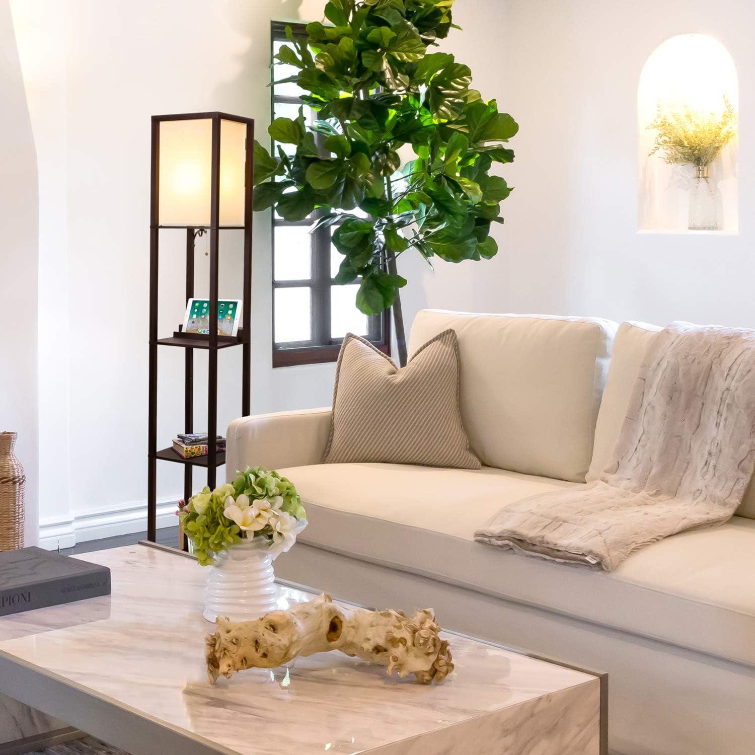 Lámpara de Pie Brightech Maxwell con Estantes y Carga Inalámbrica