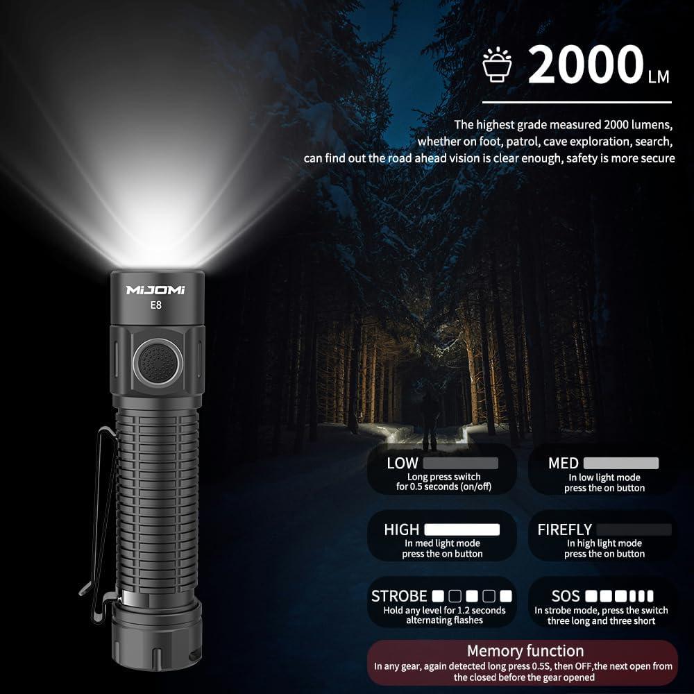 Linterna Recargable MIJOMI E8, 2000 Lúmenes, Compacta e IPX8