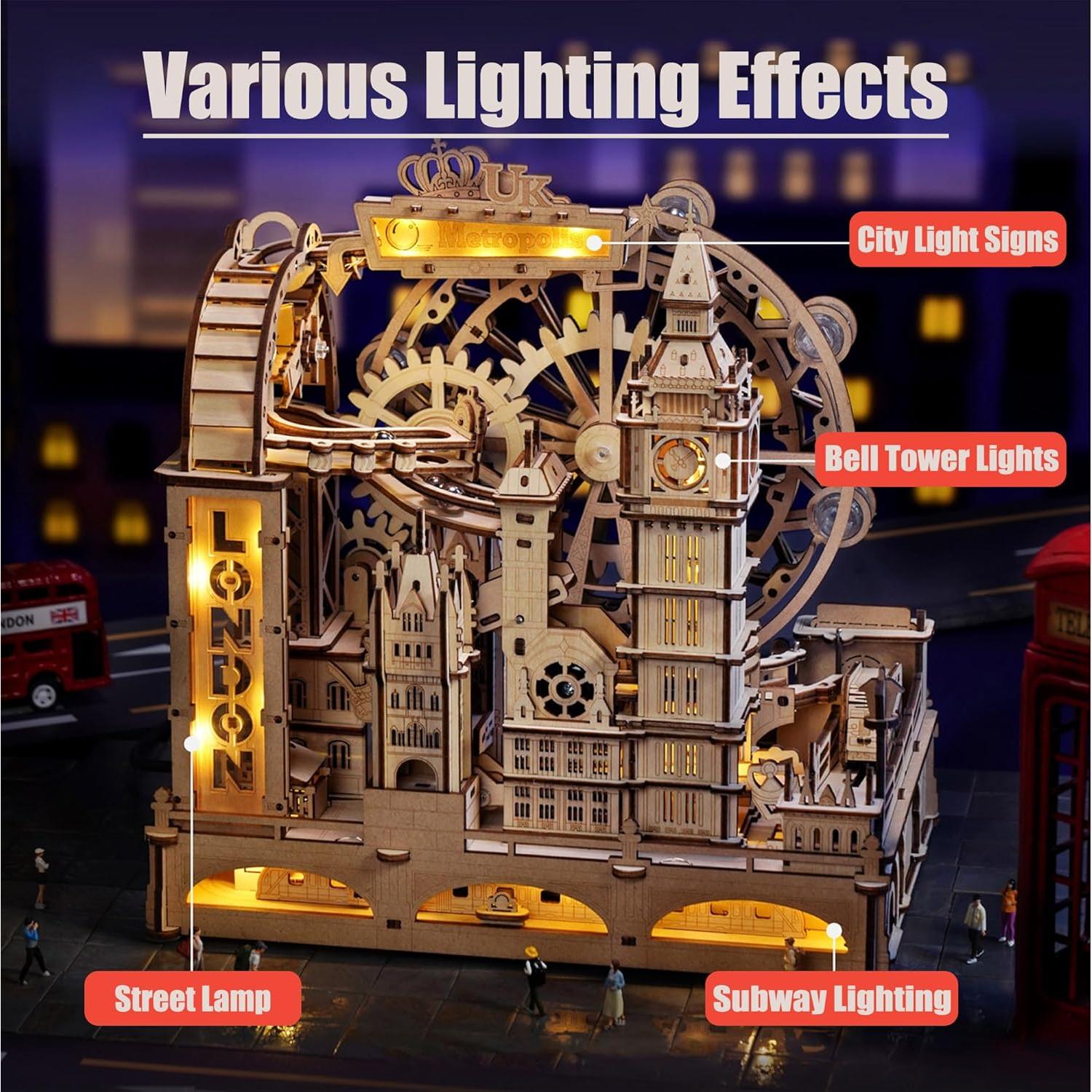 Rompecabezas 3D ROKR Marble Run Londres con LED - 431 Piezas