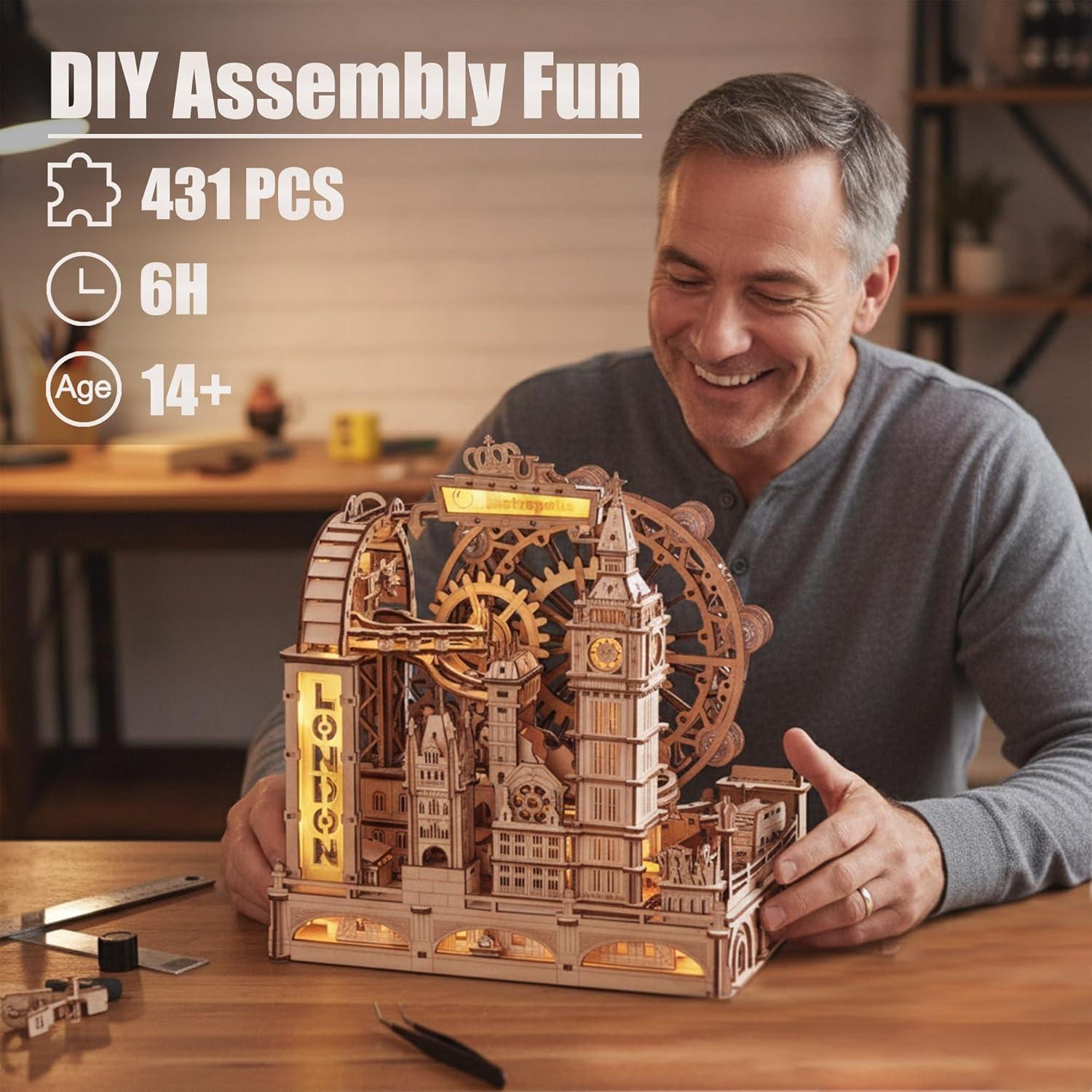 Rompecabezas 3D ROKR Marble Run Londres con LED - 431 Piezas