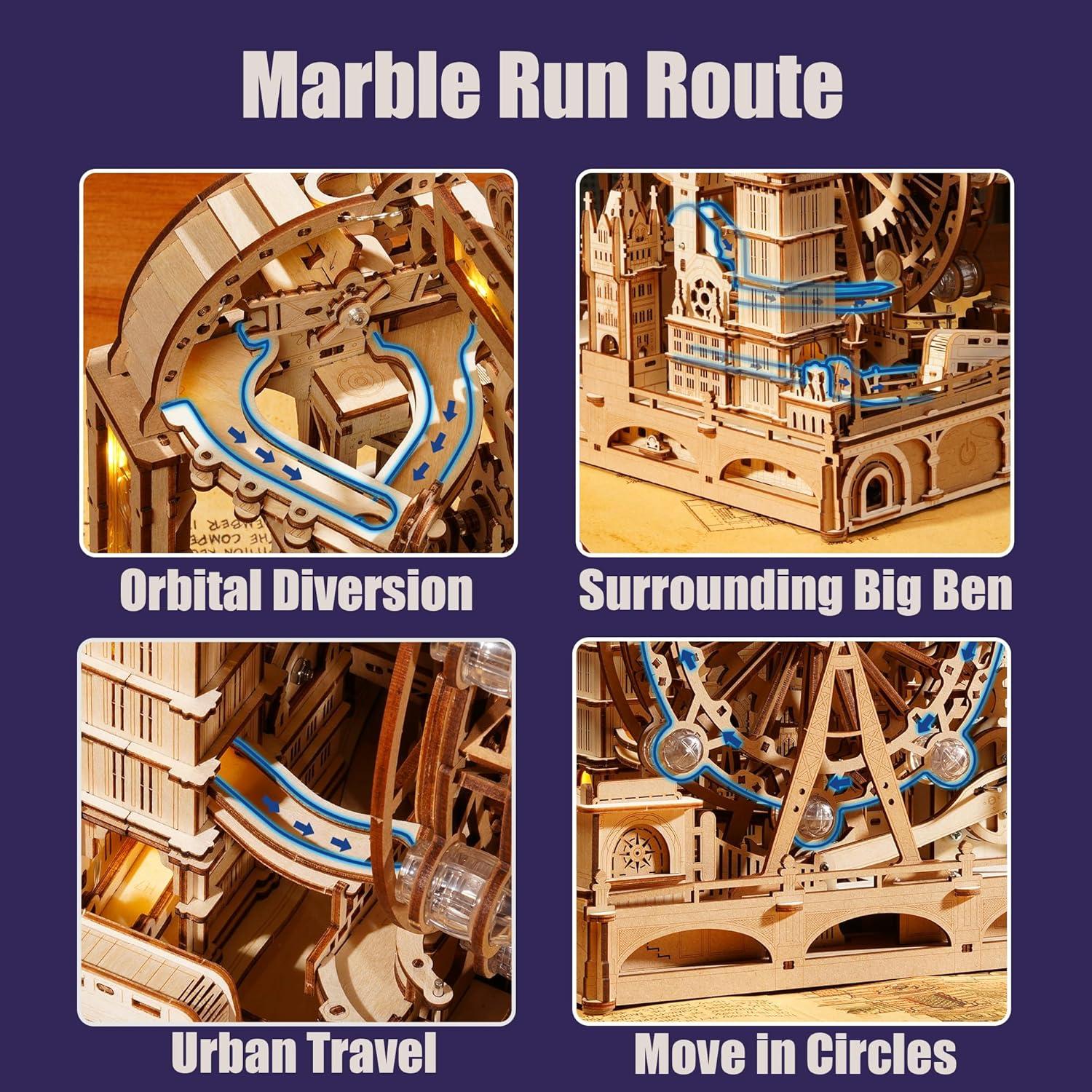 Rompecabezas 3D ROKR Marble Run Londres con LED - 431 Piezas