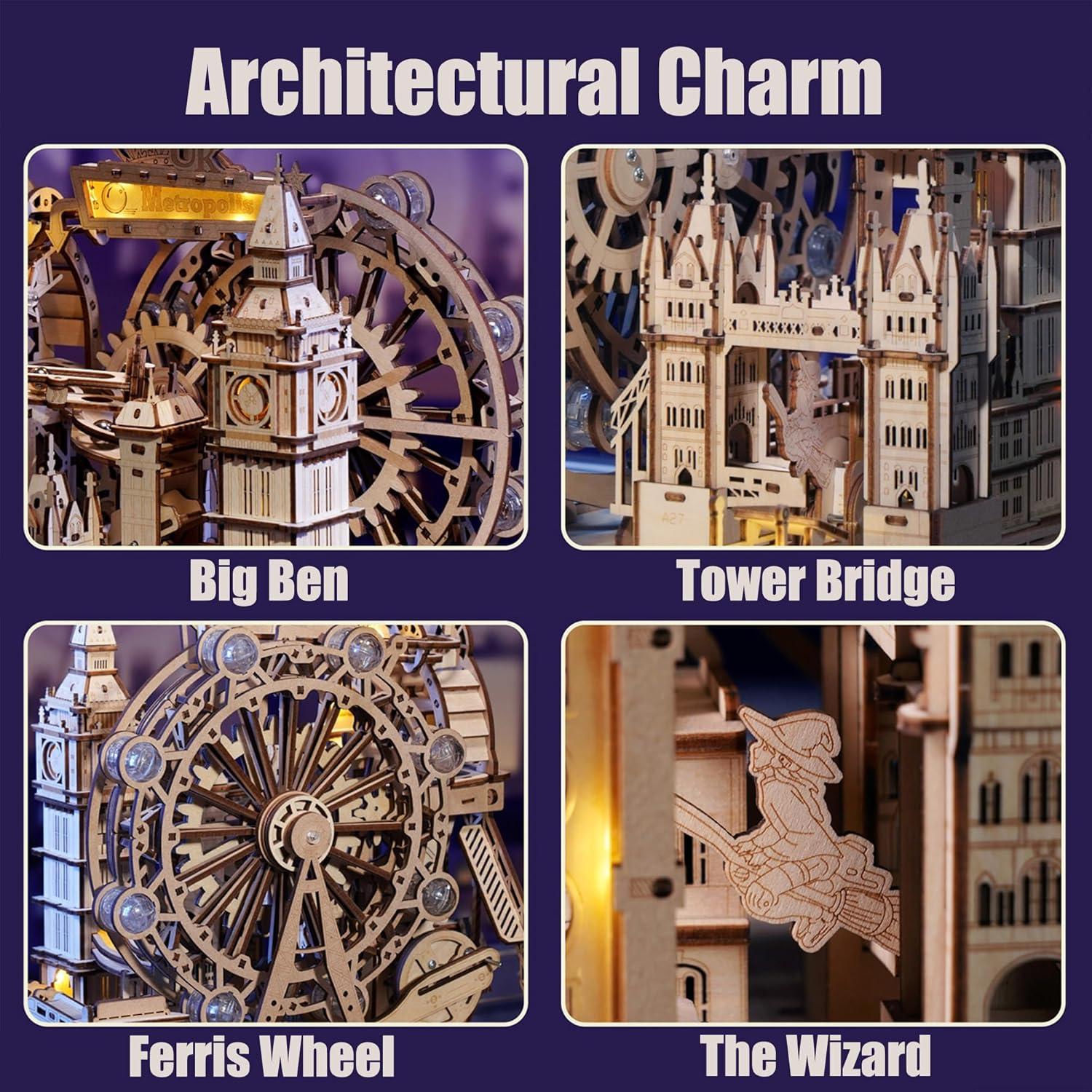 Rompecabezas 3D ROKR Marble Run Londres con LED - 431 Piezas