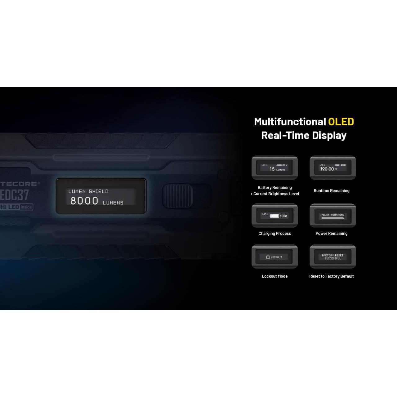 Linterna Nitecore EDC37 8000 Lúmenes USB-C Pantalla OLED