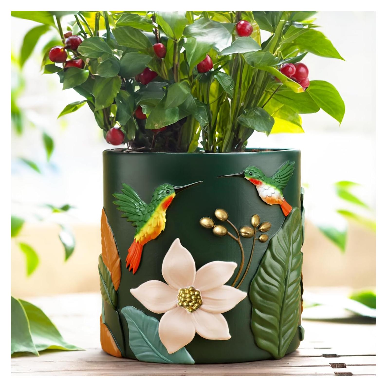 Maceta Decorativa GUGUGO Colibrí Verde Oscuro 12.5cm