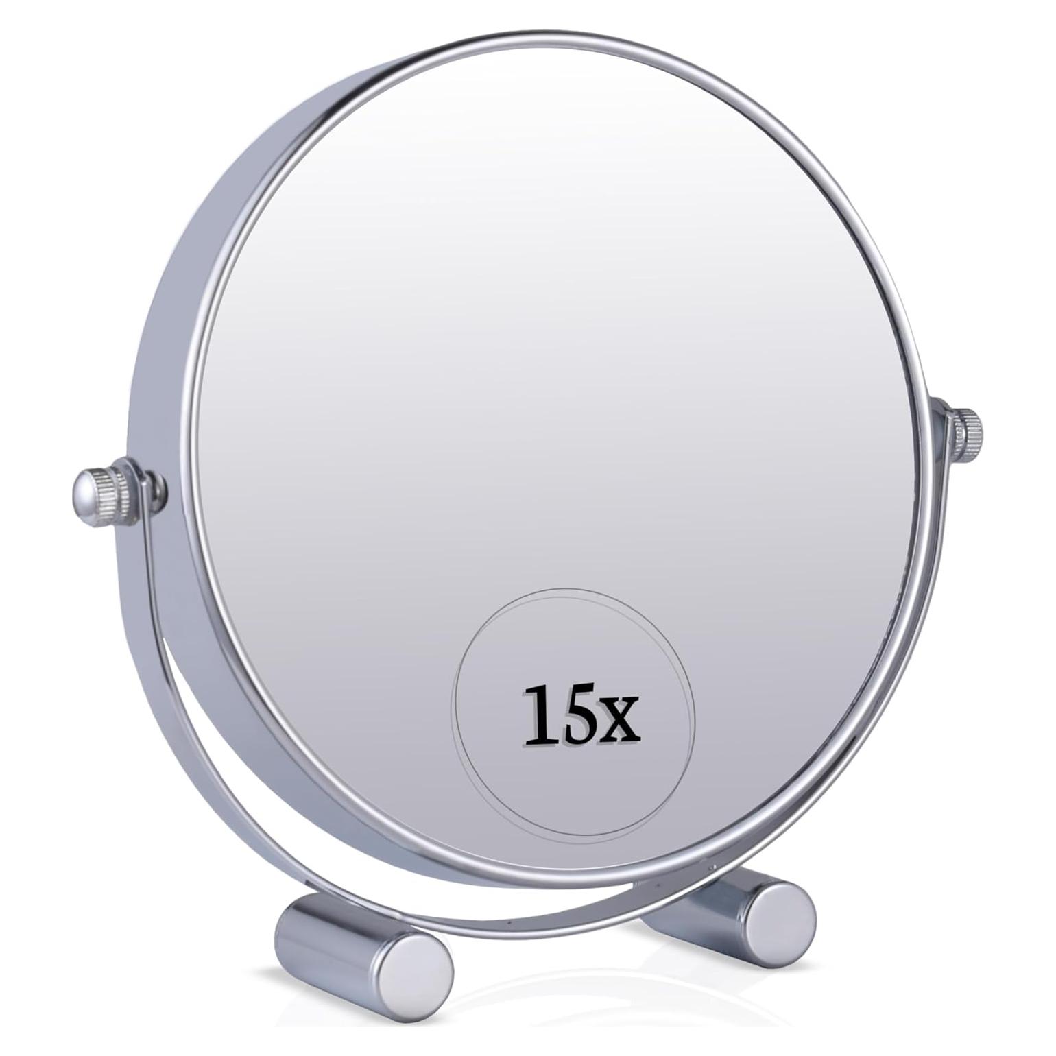 Espejo de Maquillaje Doble Cara 15X/1X Mirrorvana 17cm Cromo