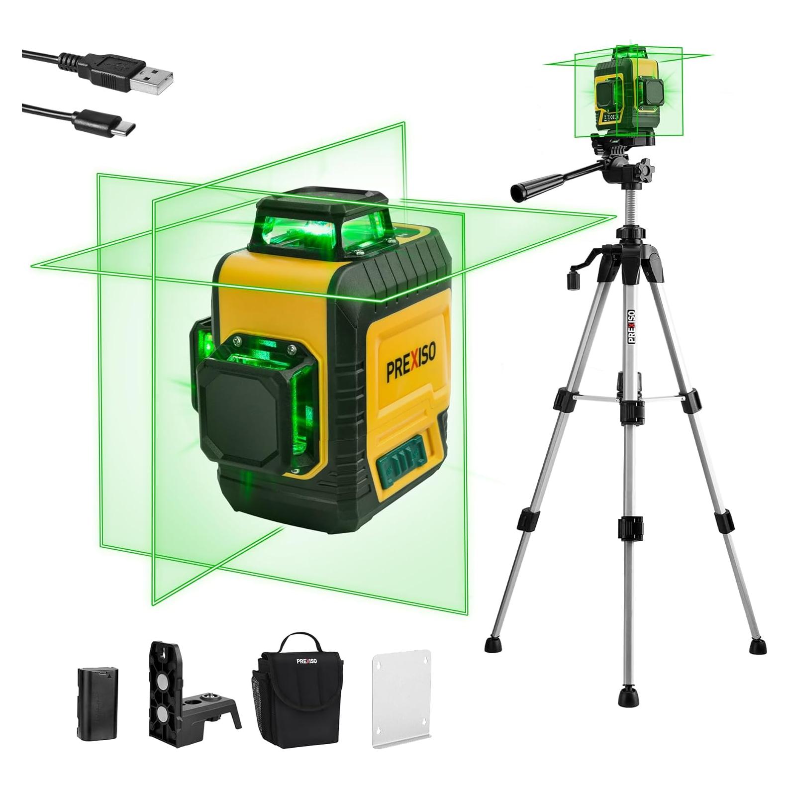 Nivel láser PREXISO 3 x 360° con trípode y base magnética