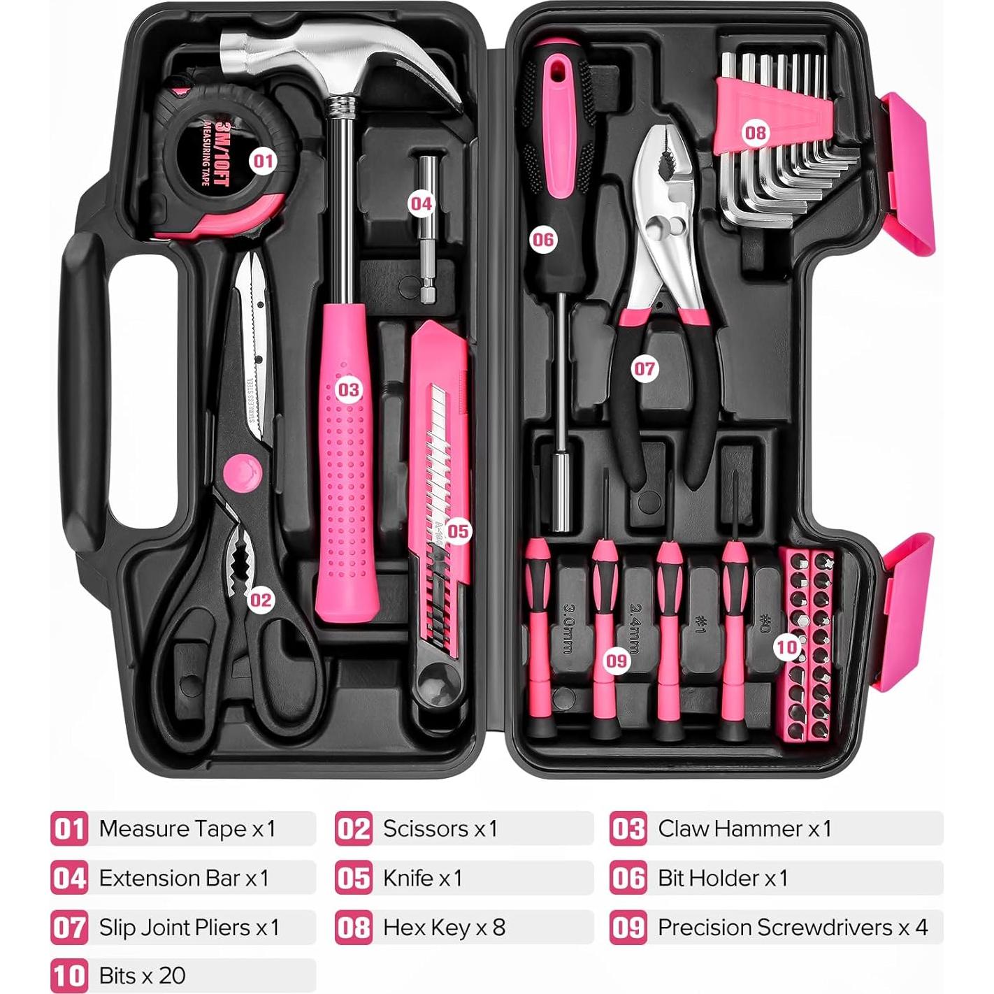 Juego de Herramientas 39 Piezas TesQita Rosa para Hogar