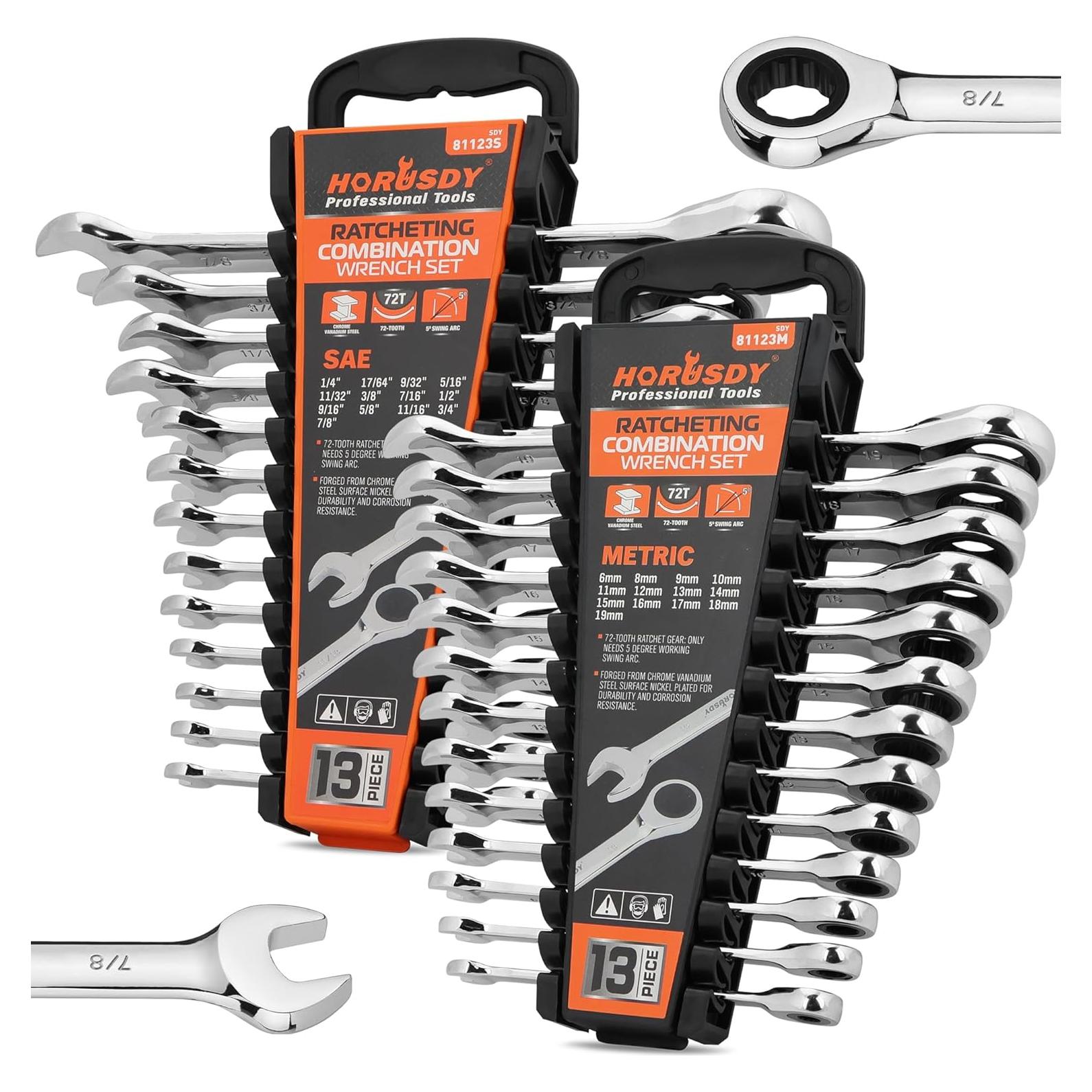 Juego de Llaves de Carraca 26 Piezas HORUSDY Acero Cromo Vanadio