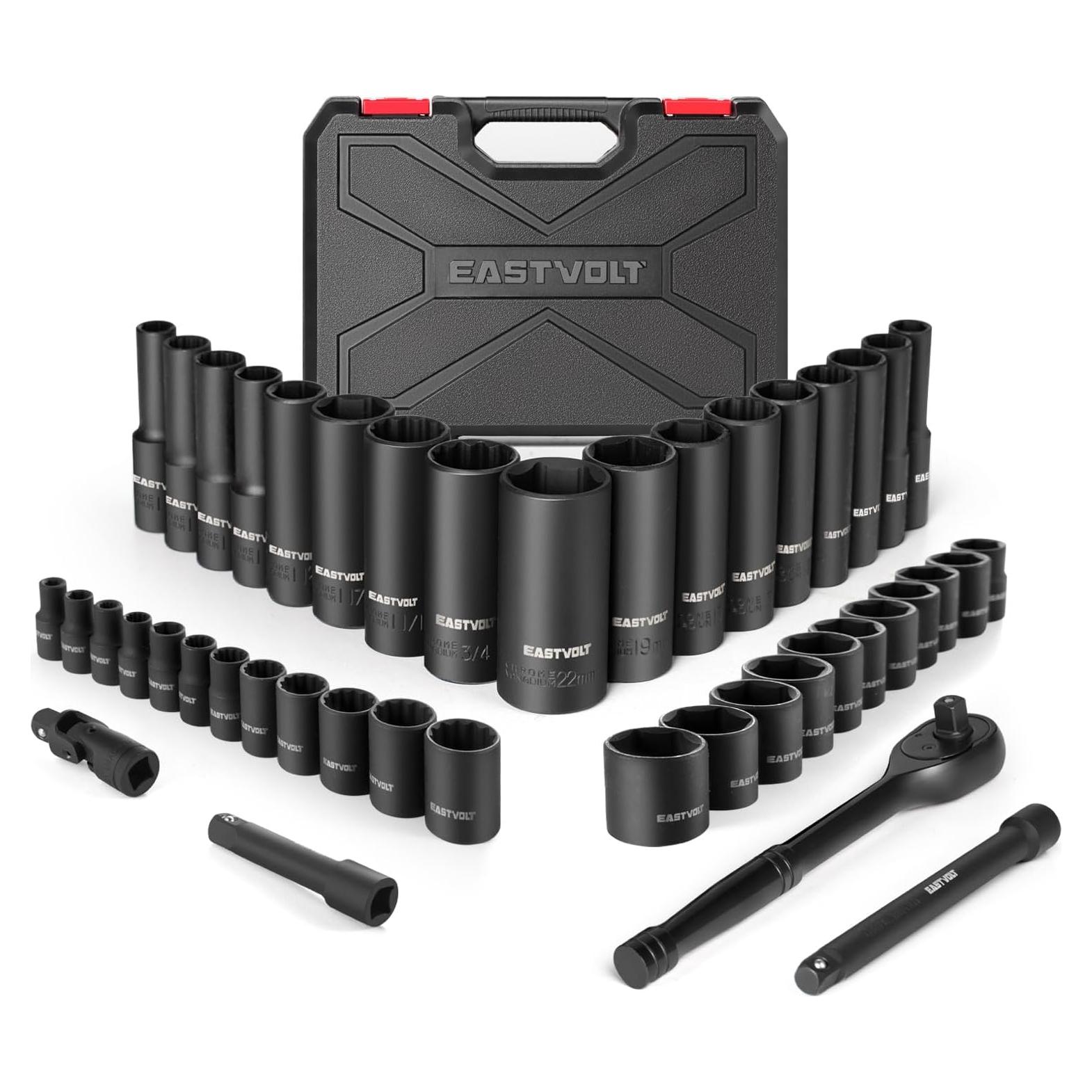 Juego de Llaves de Carraca 46 Piezas Eastvolt, Acero Cromo Vanadio