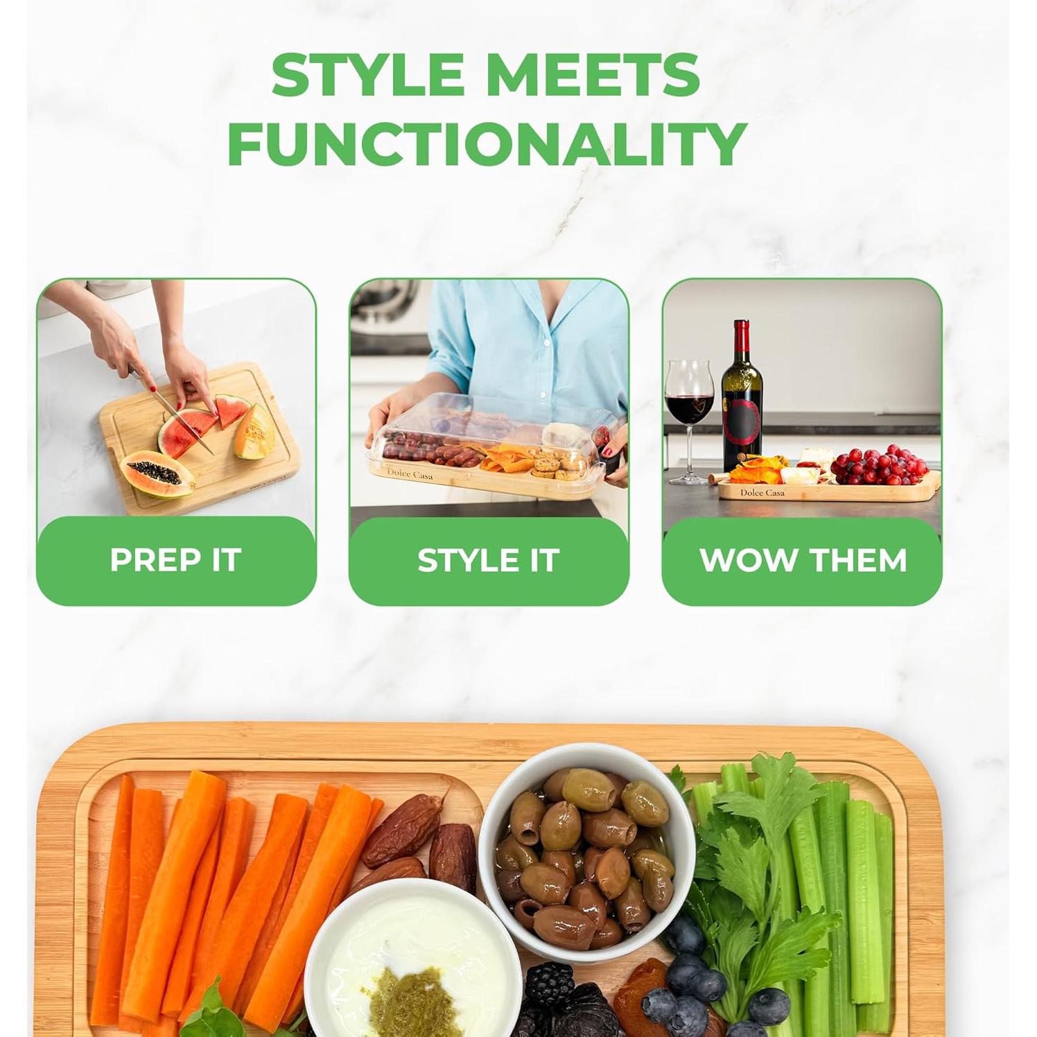 Tabla de Charcutería 3-en-1 Dolce Casa de Bambú Natural