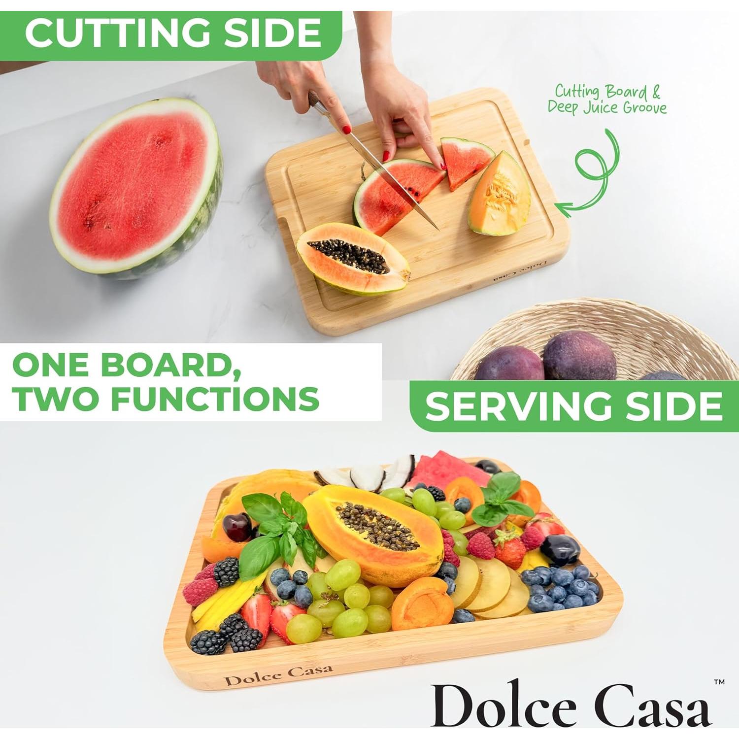 Tabla de Charcutería 3-en-1 Dolce Casa de Bambú Natural