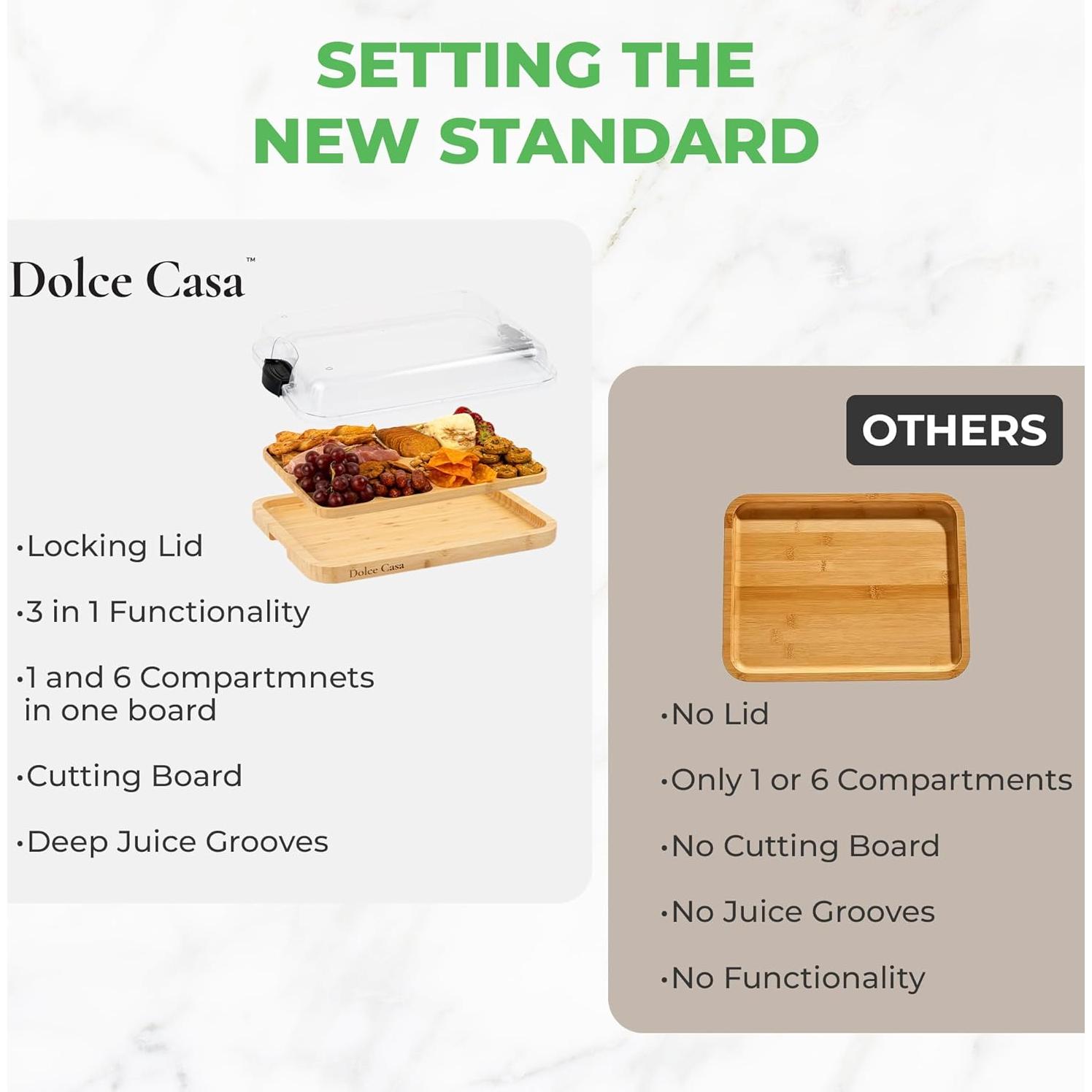 Tabla de Charcutería 3-en-1 Dolce Casa de Bambú Natural