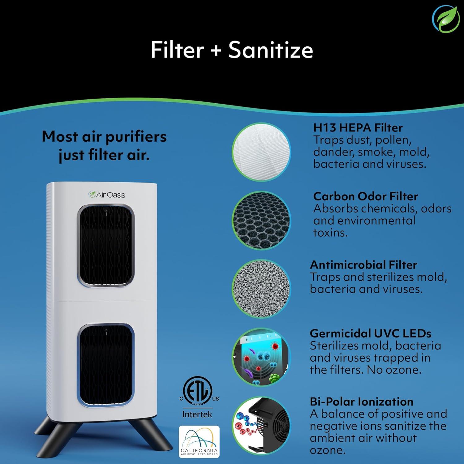 Purificador de Aire Air Oasis iAdapt 2.0 Filtro HEPA H13 - 3 Tamaños