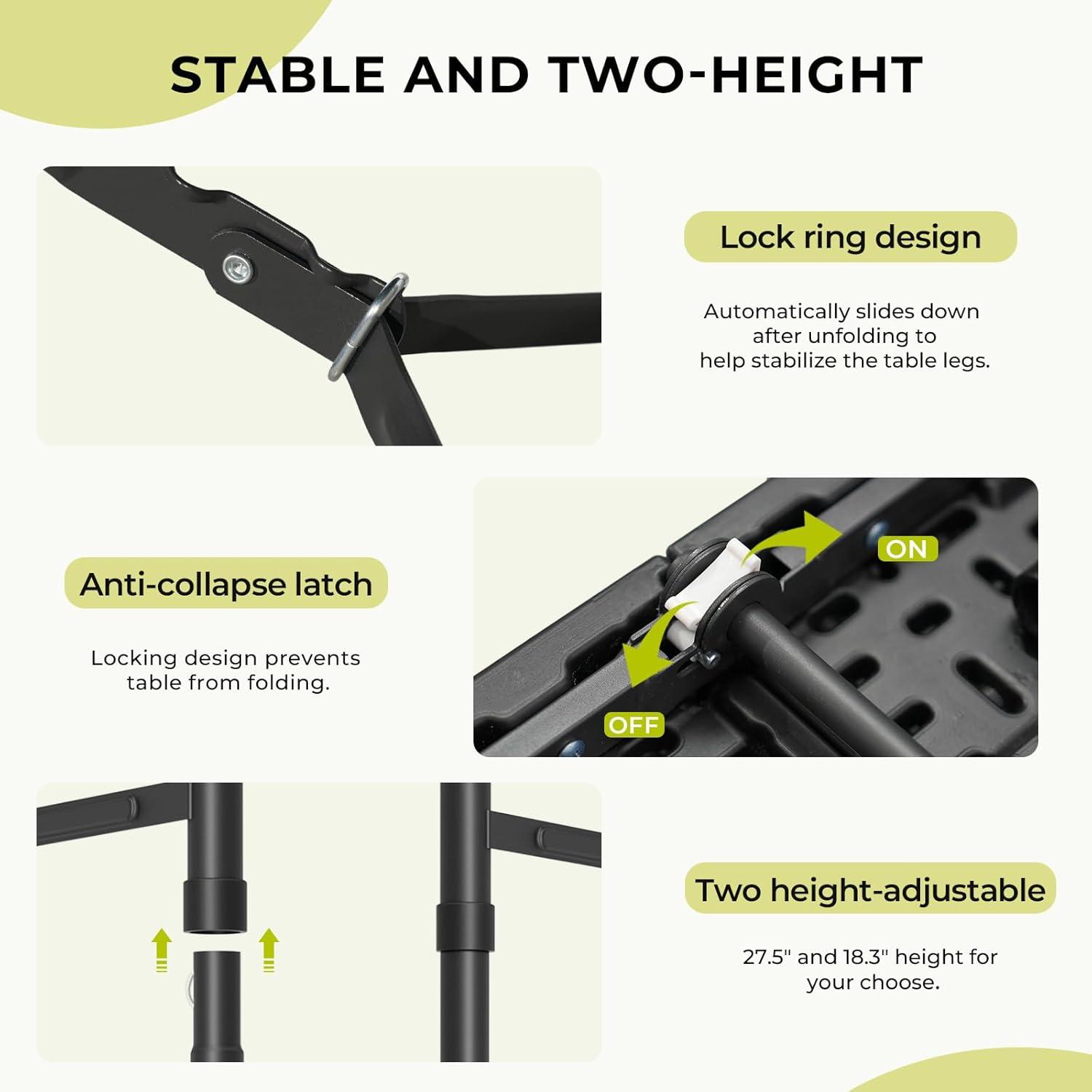 Mesa Plegable RootRise 1.22m Ajustable Negra para Camping