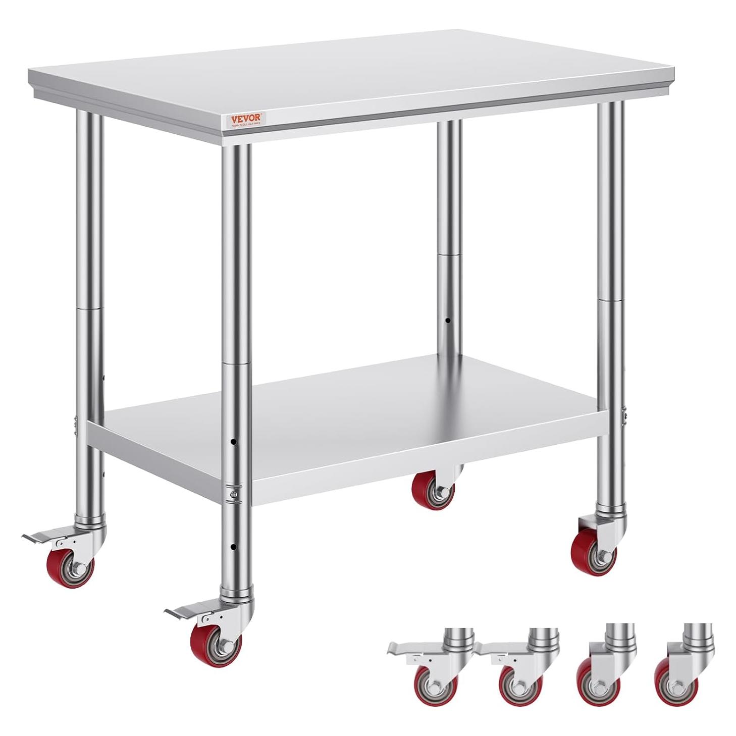 Mesa de Trabajo de Acero Inoxidable Vevor 91x61 cm con Ruedas