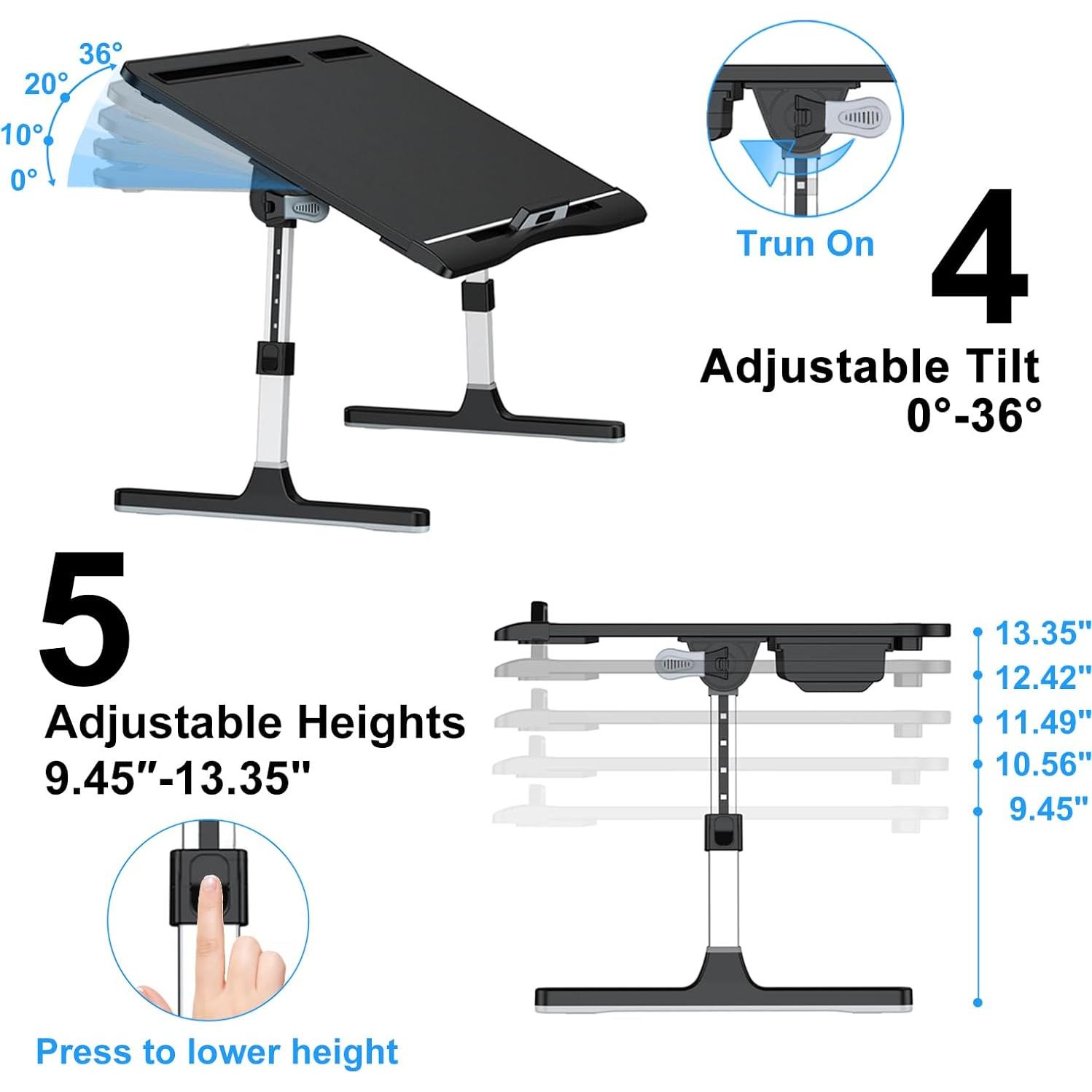 Escritorio de Cama Ajustable EVETTO 60x40 cm Negro Cuero PVC