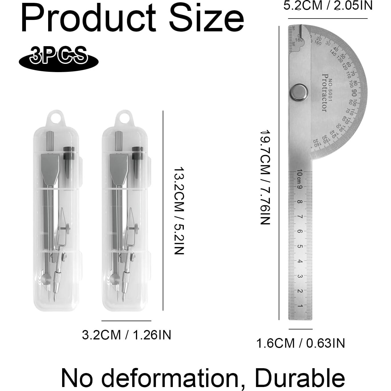 Juego de Transportador y Compás EQUNROY 10cm Acero Inoxidable