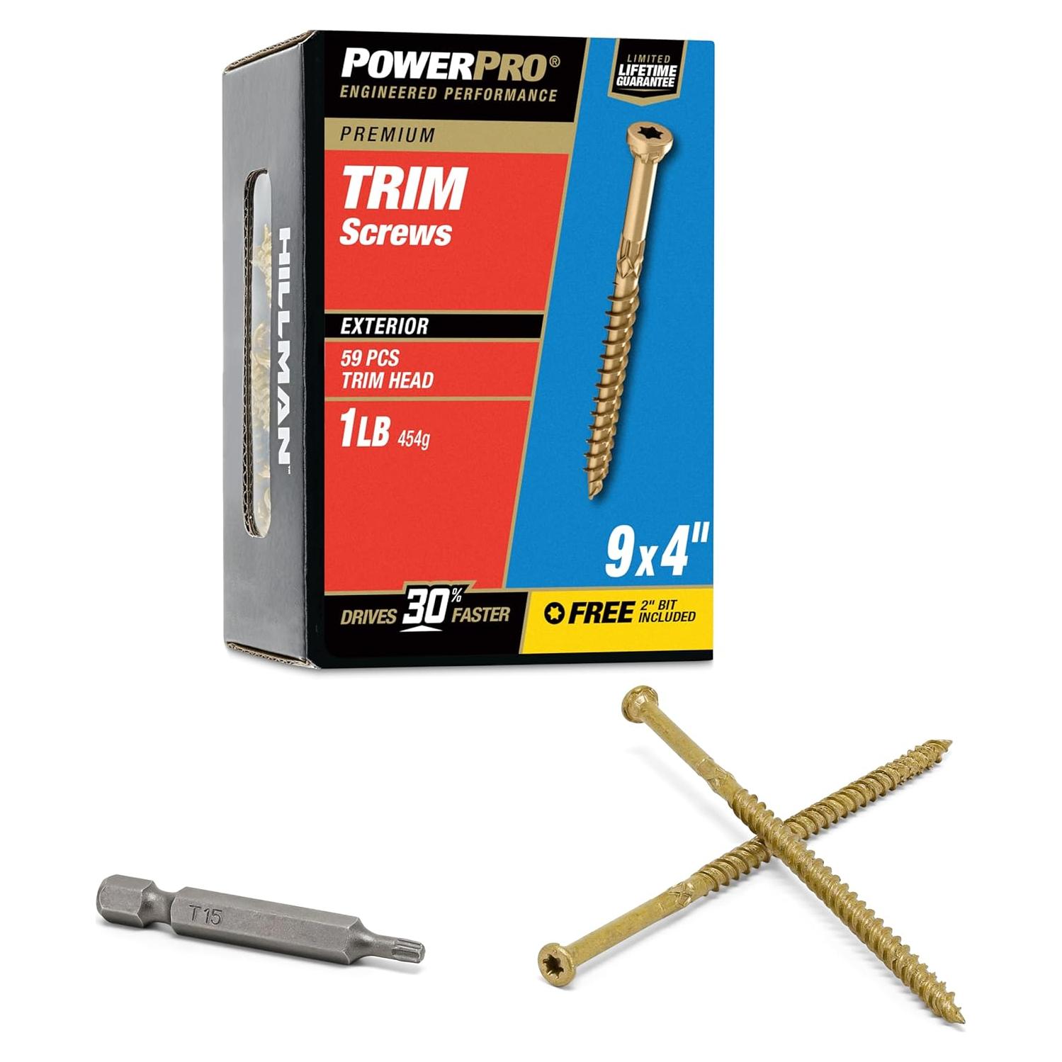 Tornillos de Madera Power Pro #9 x 10.16 cm, 64 pcs, Bronce