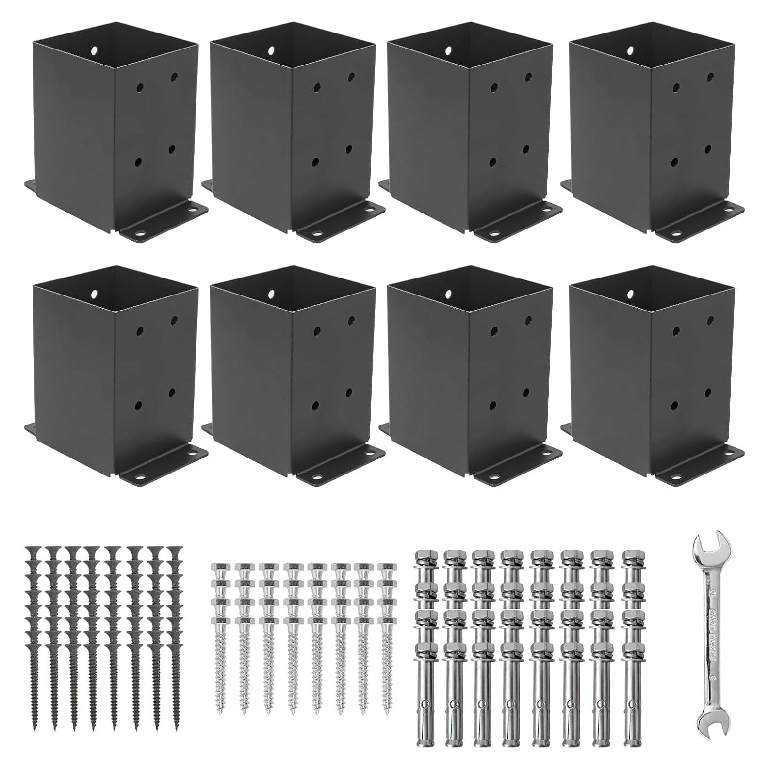 Base de Poste 4x4 AXWHYS - Acero Negro Revestido, 8 Pcs