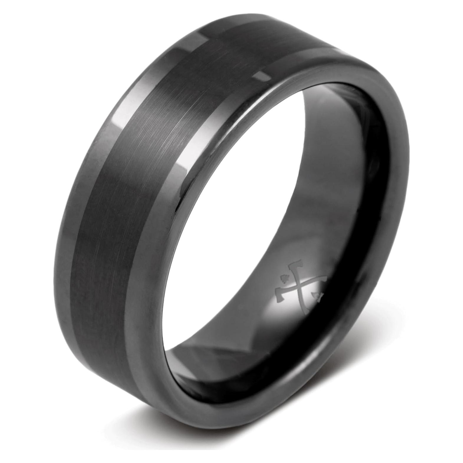 Anillo de boda de tungsteno negro Manly Bands 8mm con silicona