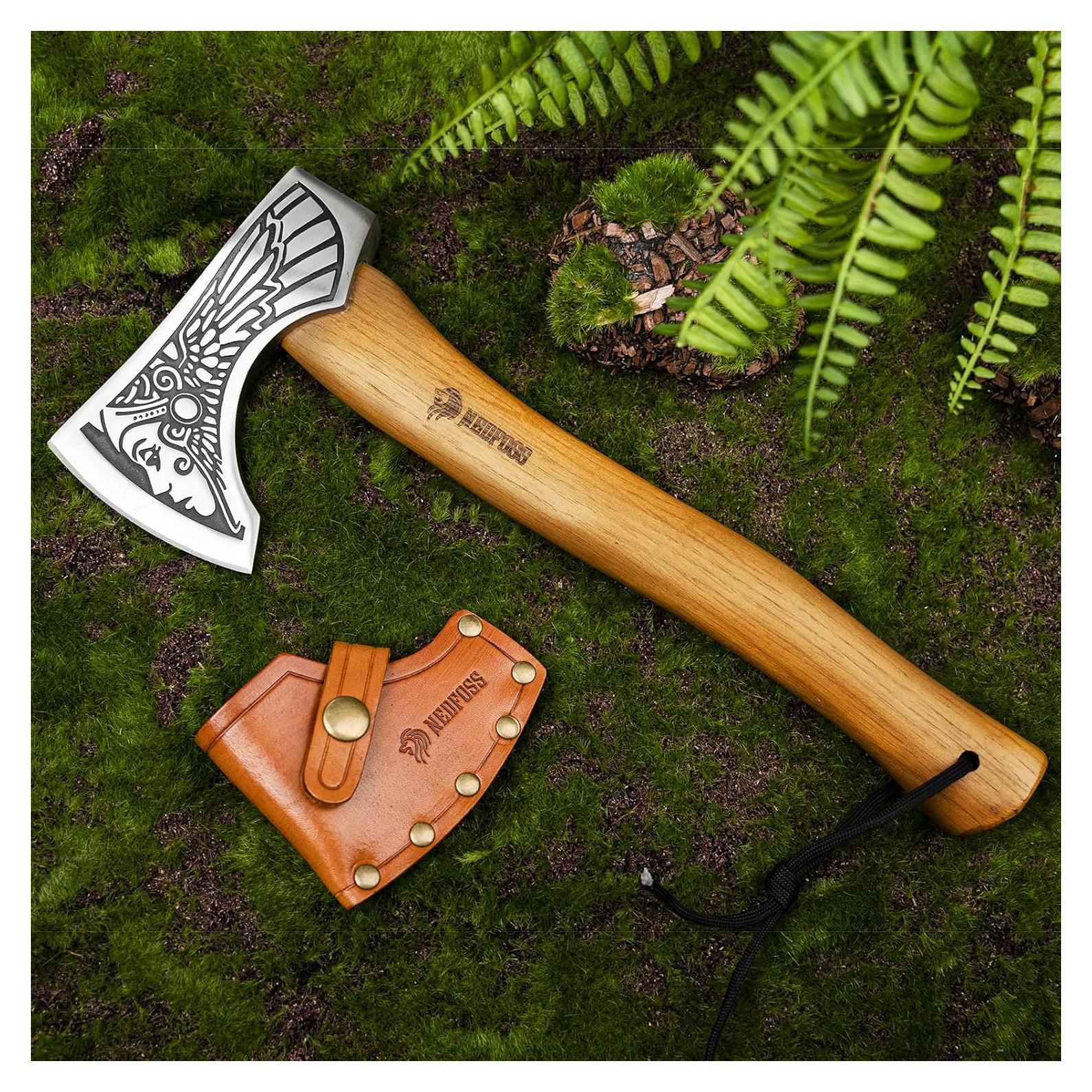 Hacha Vikinga NedFoss 33 cm Acero Carbono 1055 con Funda