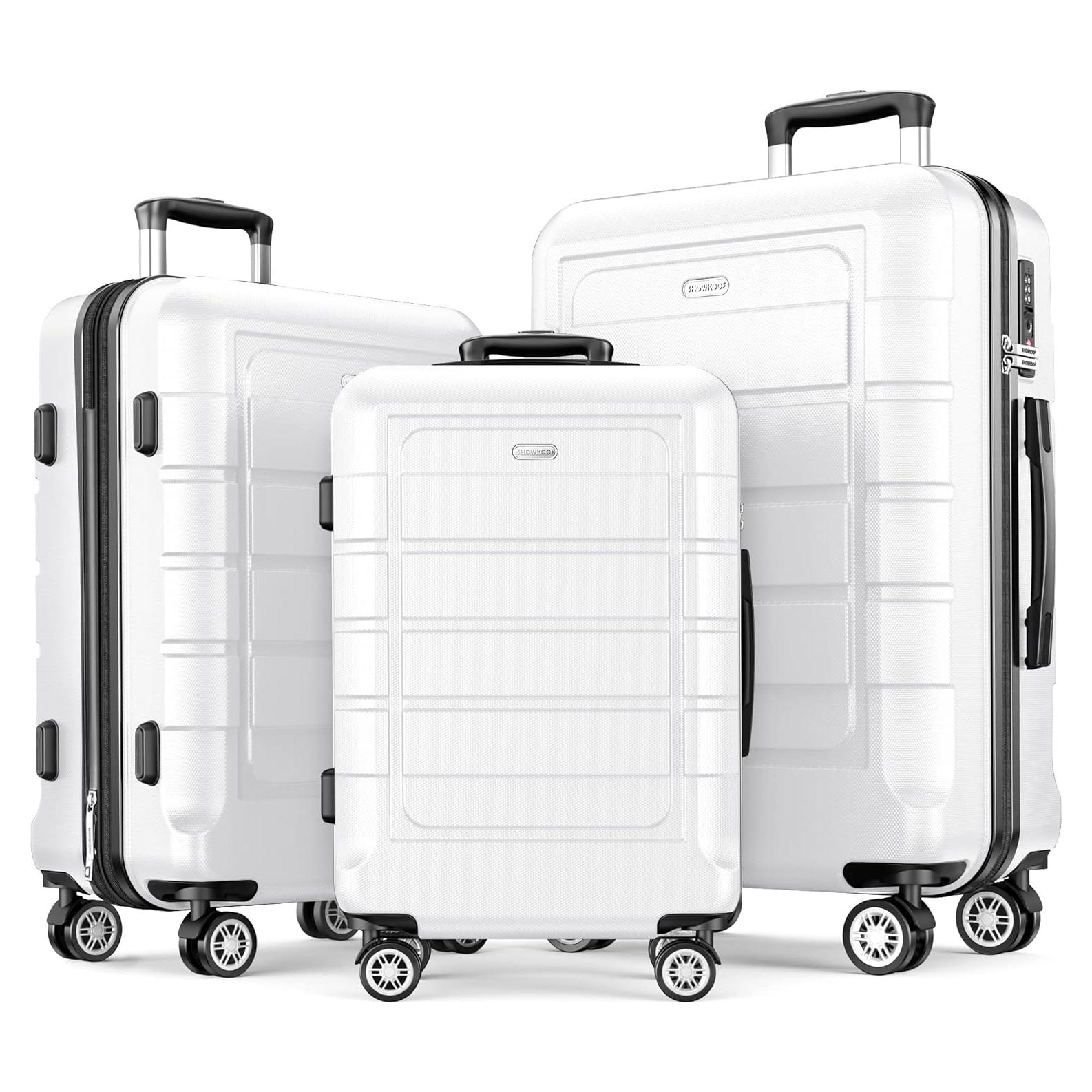SHOWKOO Juego de Maletas Expandibles 3 Piezas PC+ABS Blancas