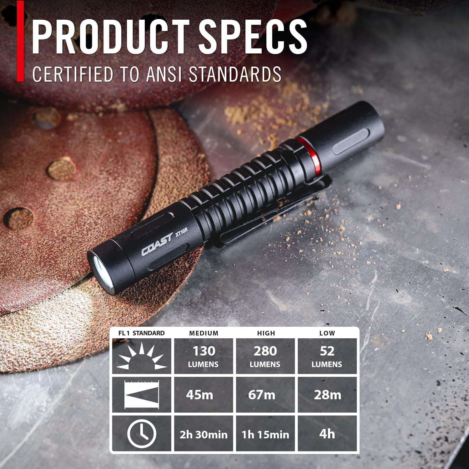 Linterna Recargable COAST XT10R 280 Lúmenes con Enfoque Giratorio