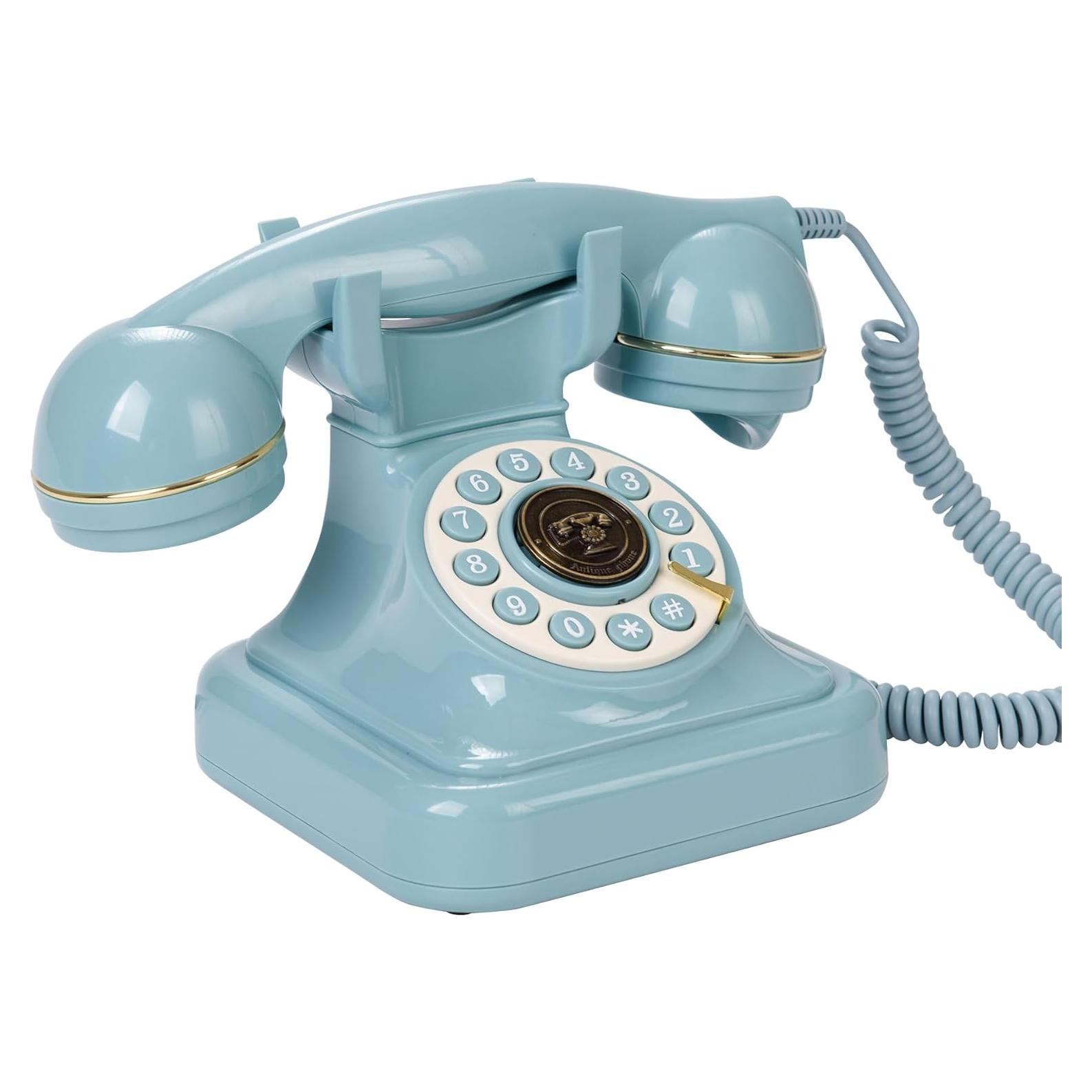 Teléfono de Línea Fija Retro WORVABE Azul con Redial