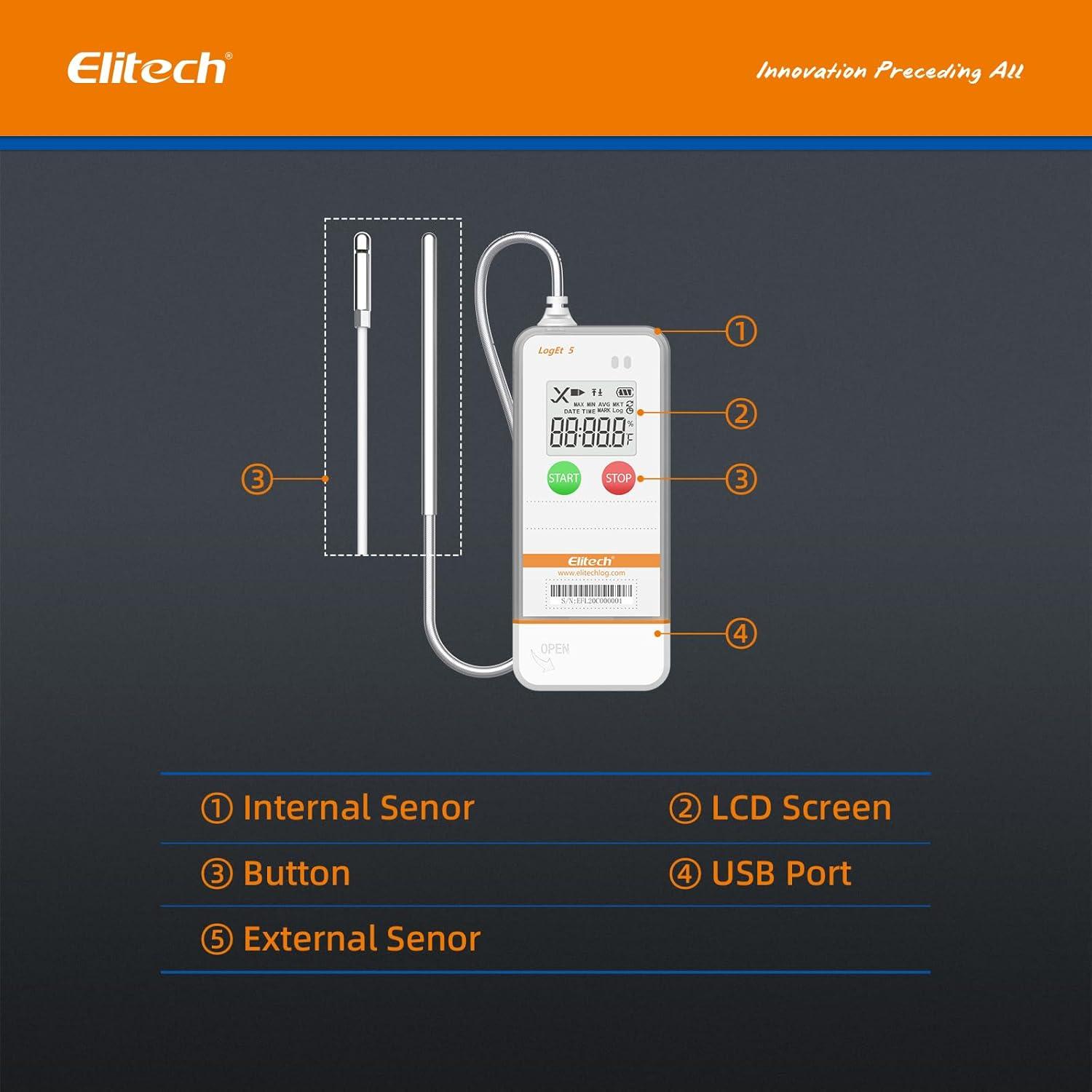 Registrador de Datos de Temperatura Elitech LogEt5T USB Reutilizable