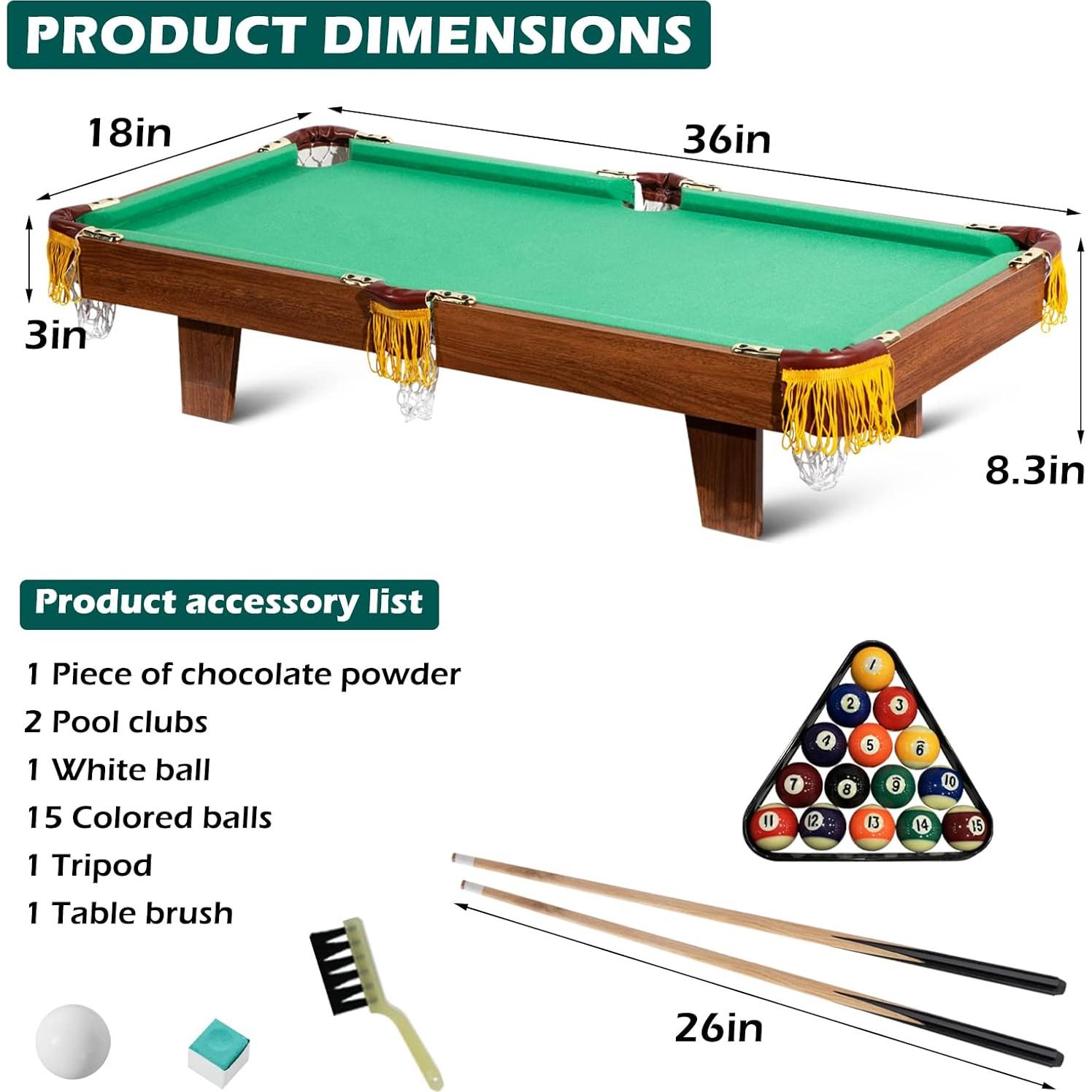 Mesa de Billar Mini REAHOISY 91.4x45.7 cm Completa