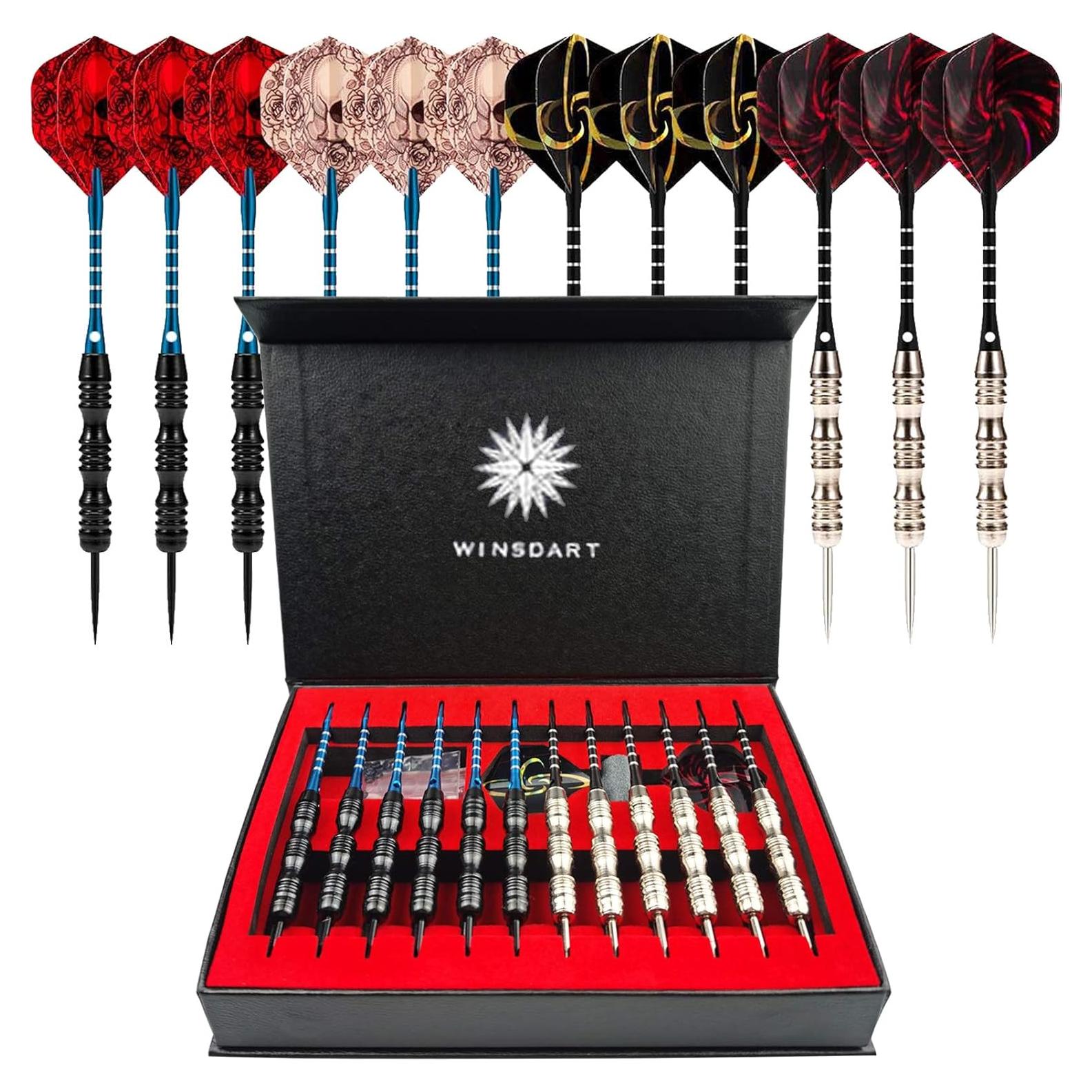 Conjunto de Dardos de Punta de Acero WINSDART 12 Pack con Barriles de Hierro