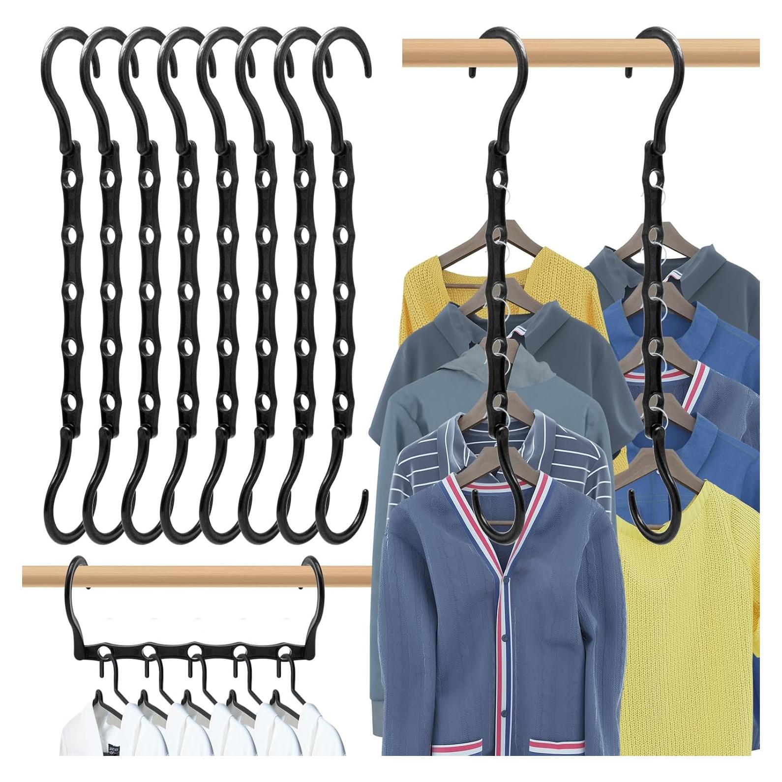 Paquete de 8 Perchas Ahorra Espacio WONGPERG Plástico Negro