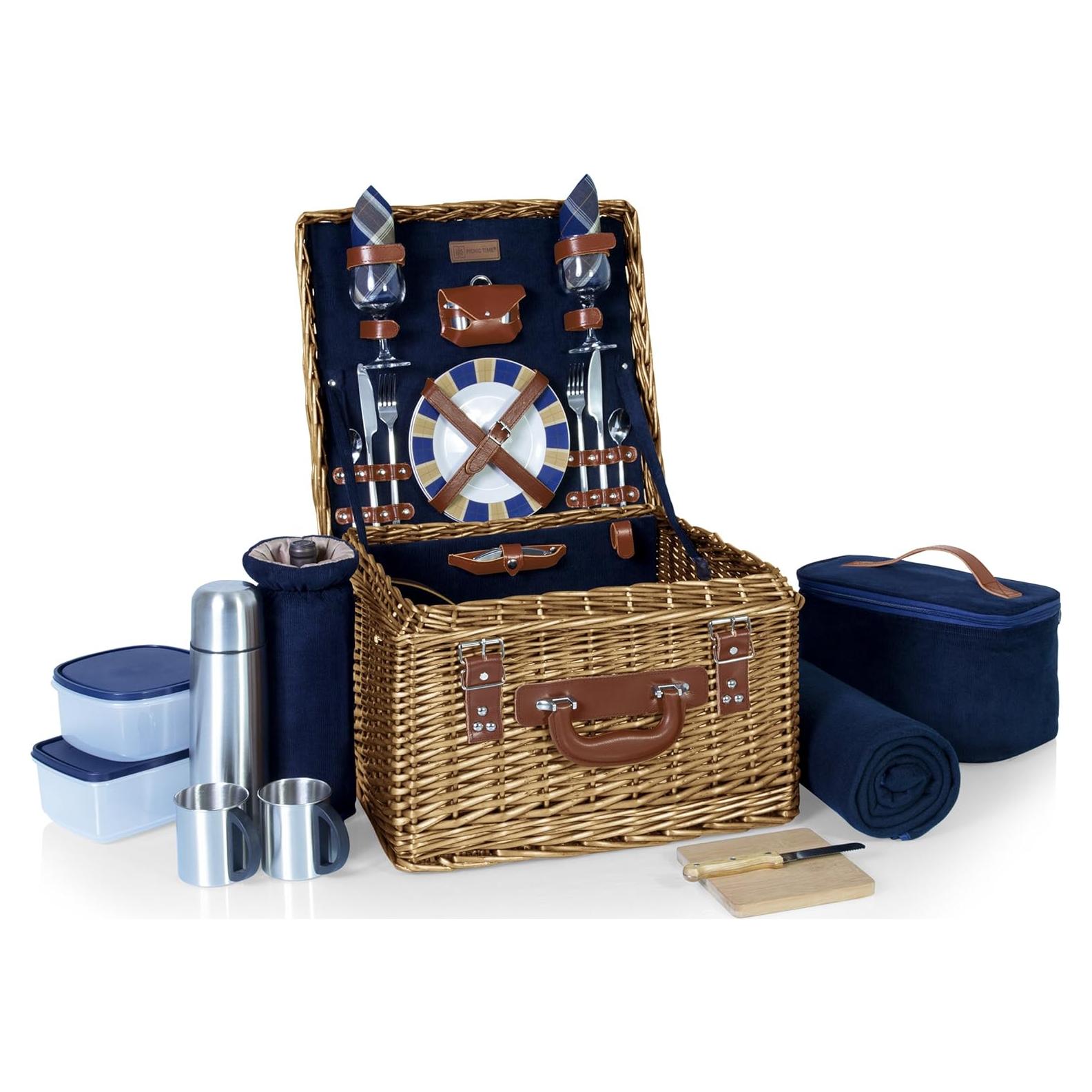 Canasto de Picnic Deluxe para 2 Picnic Time - Mimbre Azul
