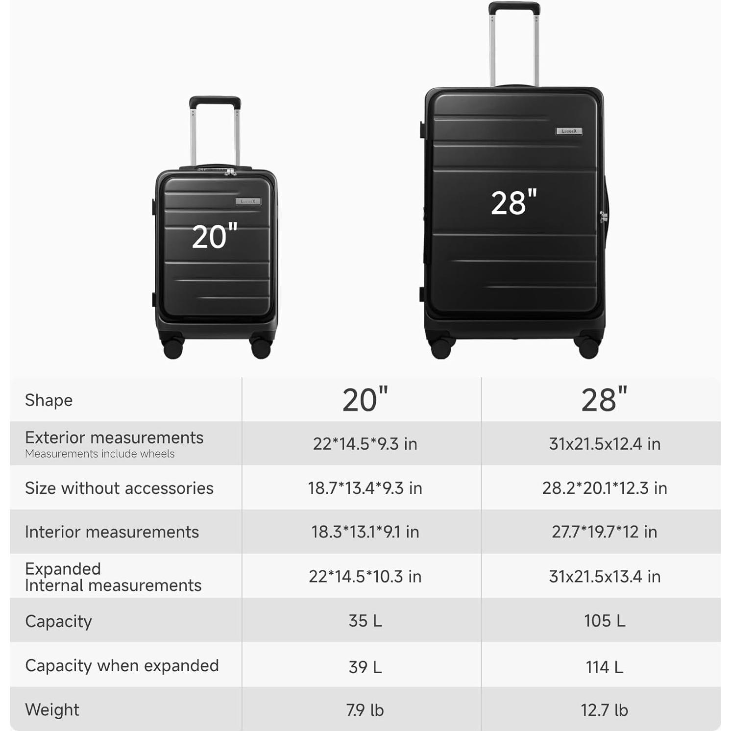 Maleta de Mano LUGGEX FLO5 Expandible 28" Policarbonato Negro