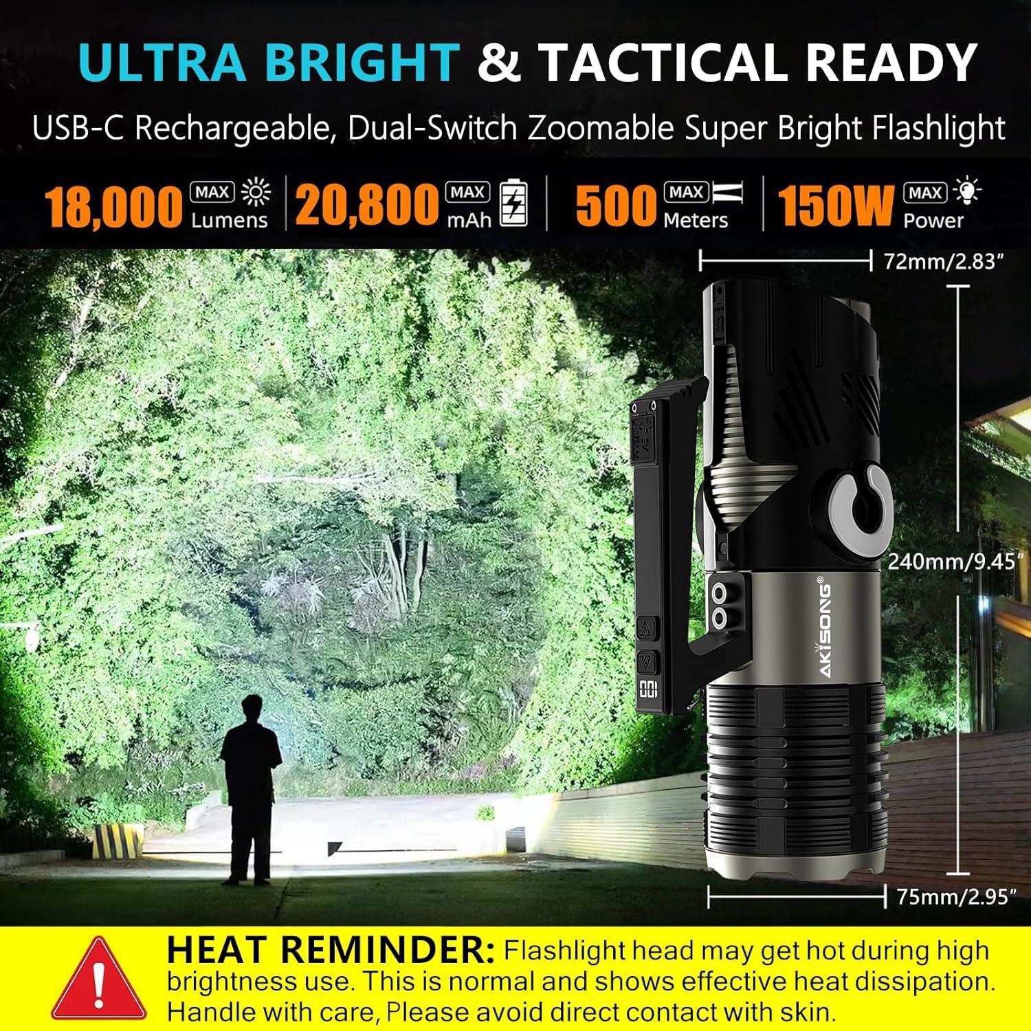 Linterna Recargable AKISONG N715 18000 Lúmenes 500m