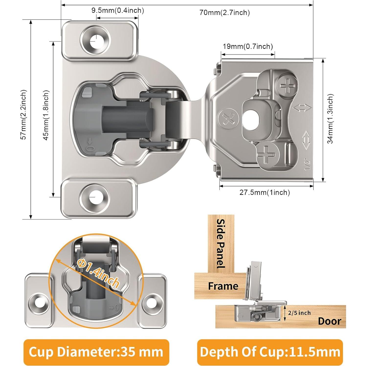 Paquete de 20 bisagras ocultas Chibery 7/16" para gabinete