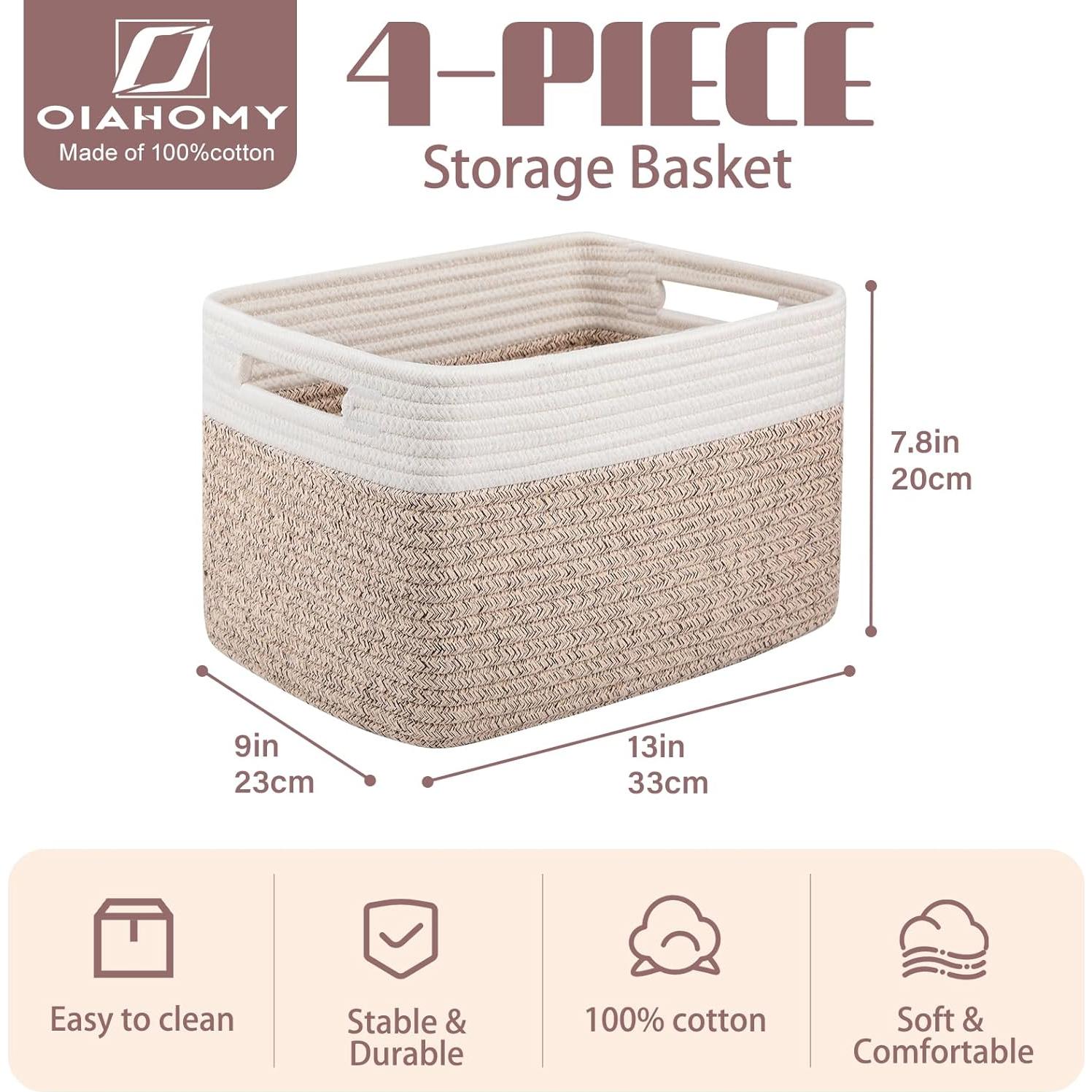 Cestas de Almacenamiento OIAHOMY 4 Piezas 33x23x20 cm Algodón