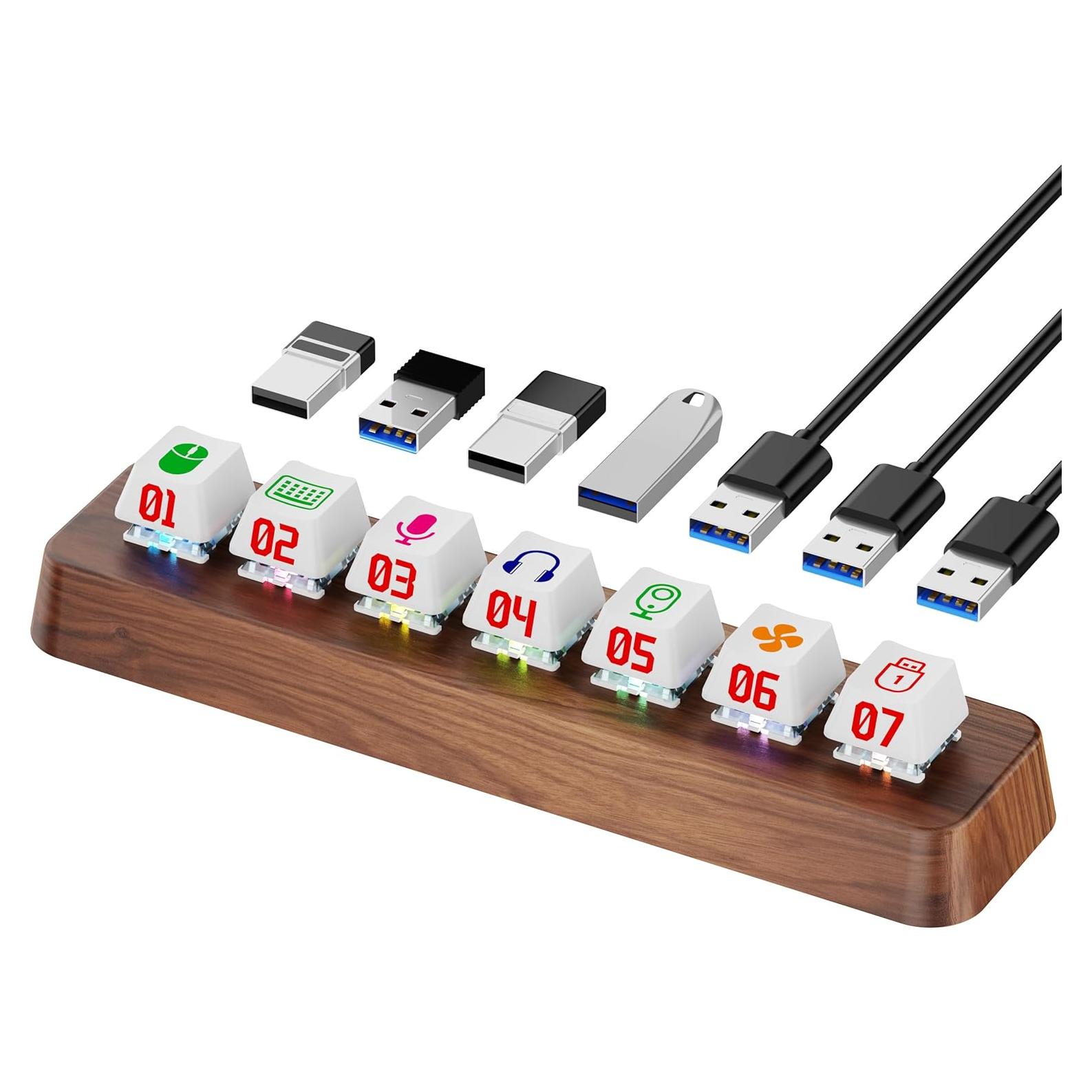 Hub USB 3.0 de Madera de Nogal FEIFANZHE 7 Puertos RGB