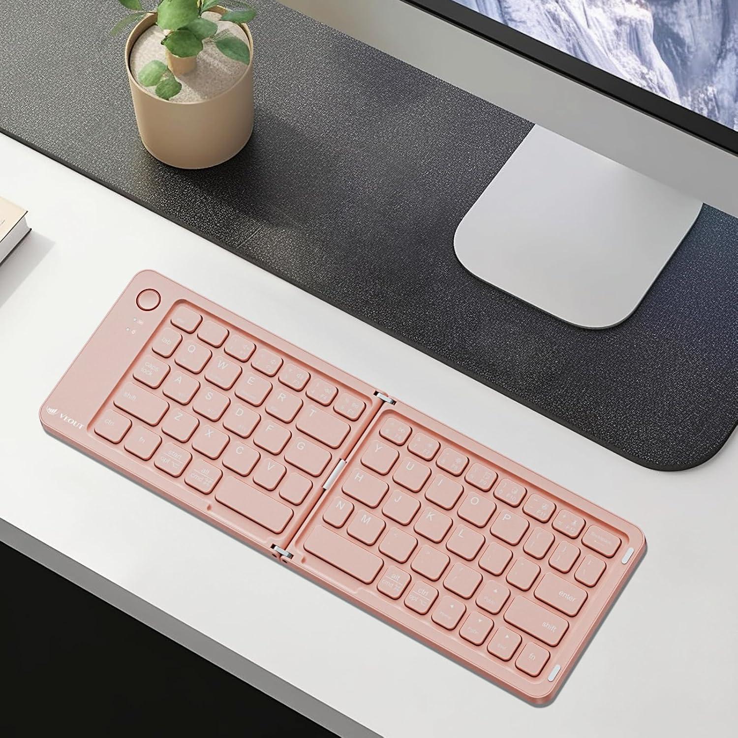 Teclado Bluetooth Plegable Veout E4 Rosa Ultra Delgado