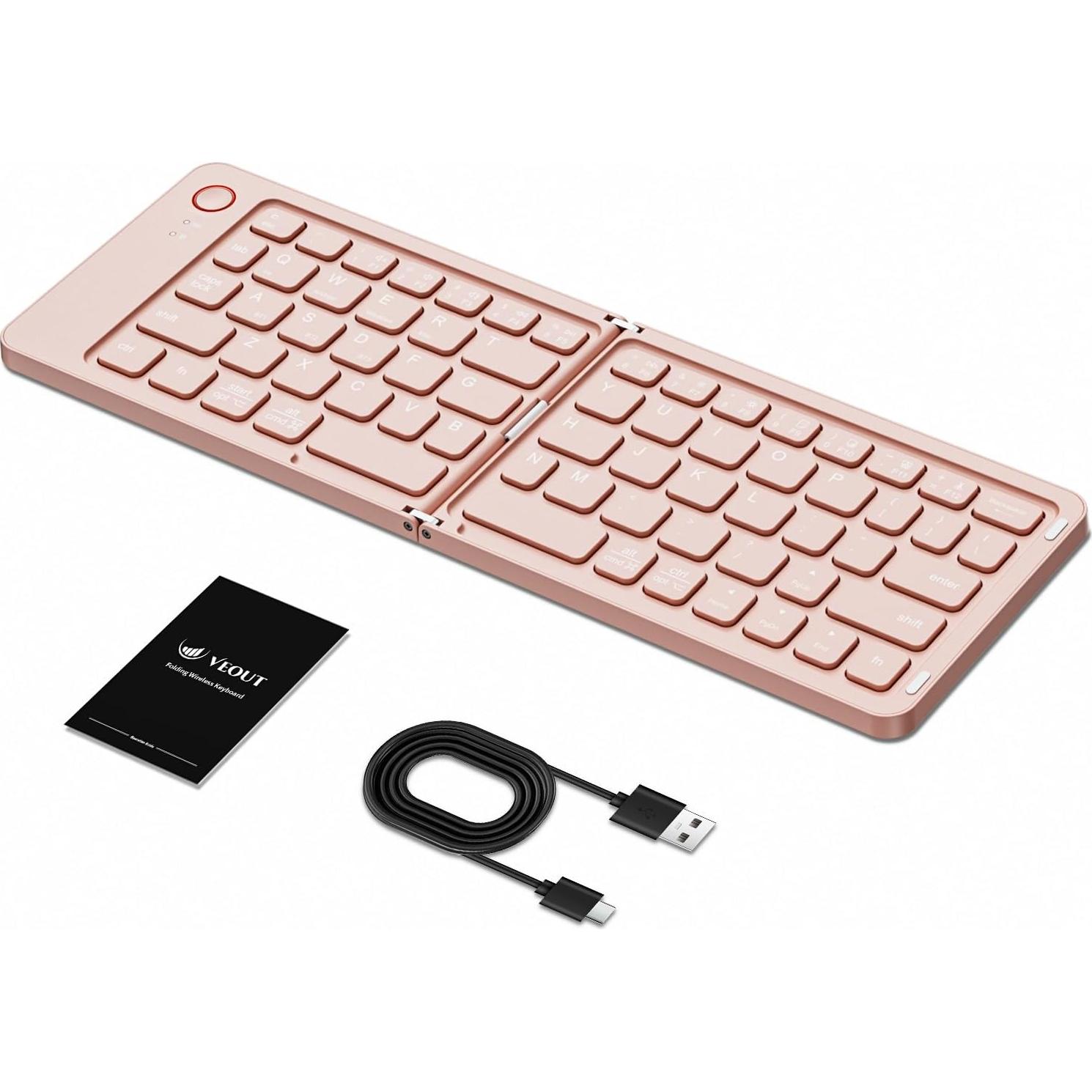 Teclado Bluetooth Plegable Veout E4 Rosa Ultra Delgado