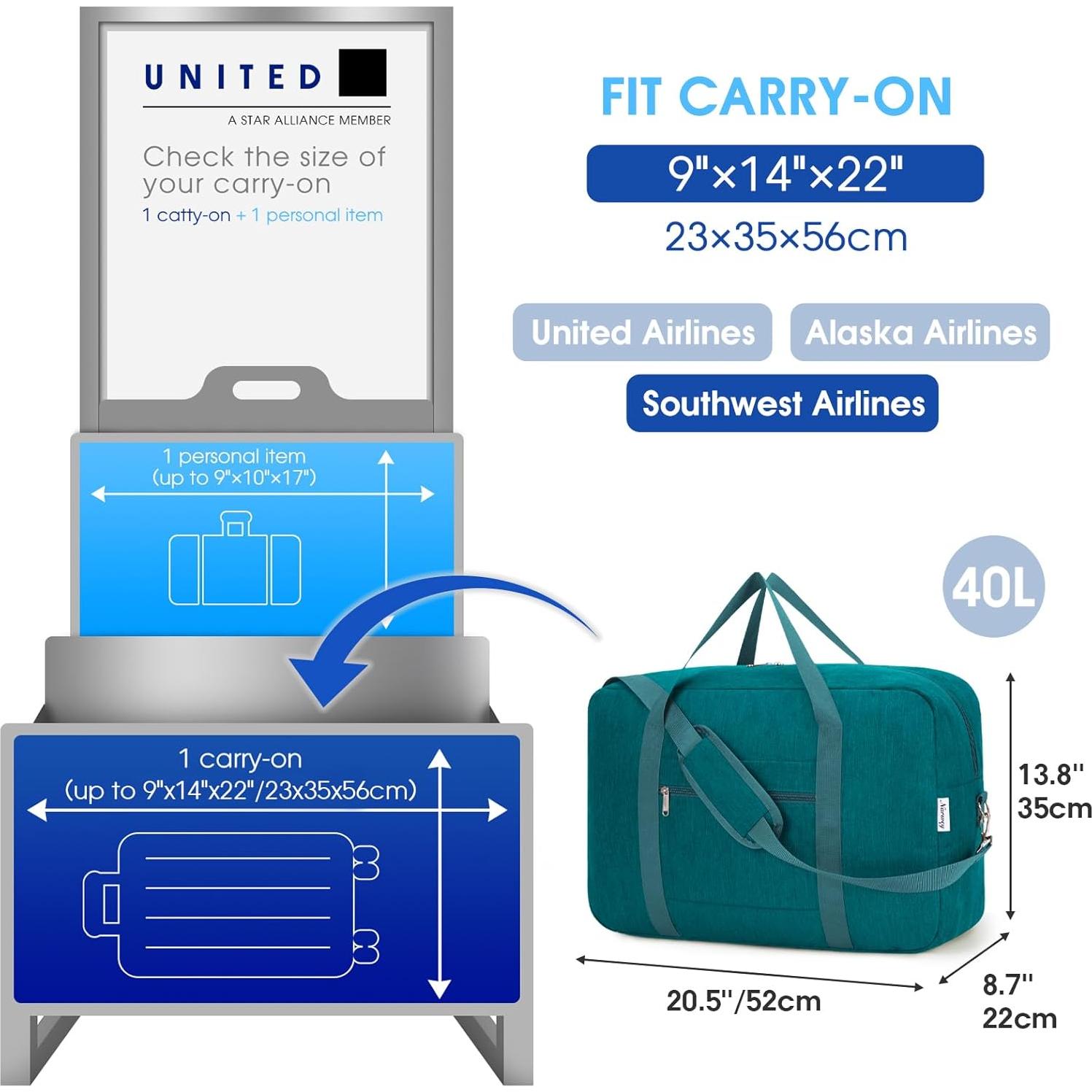 Bolsa de mano Narwey 40L Verde Azulado 52.1x35.1x22.1 cm