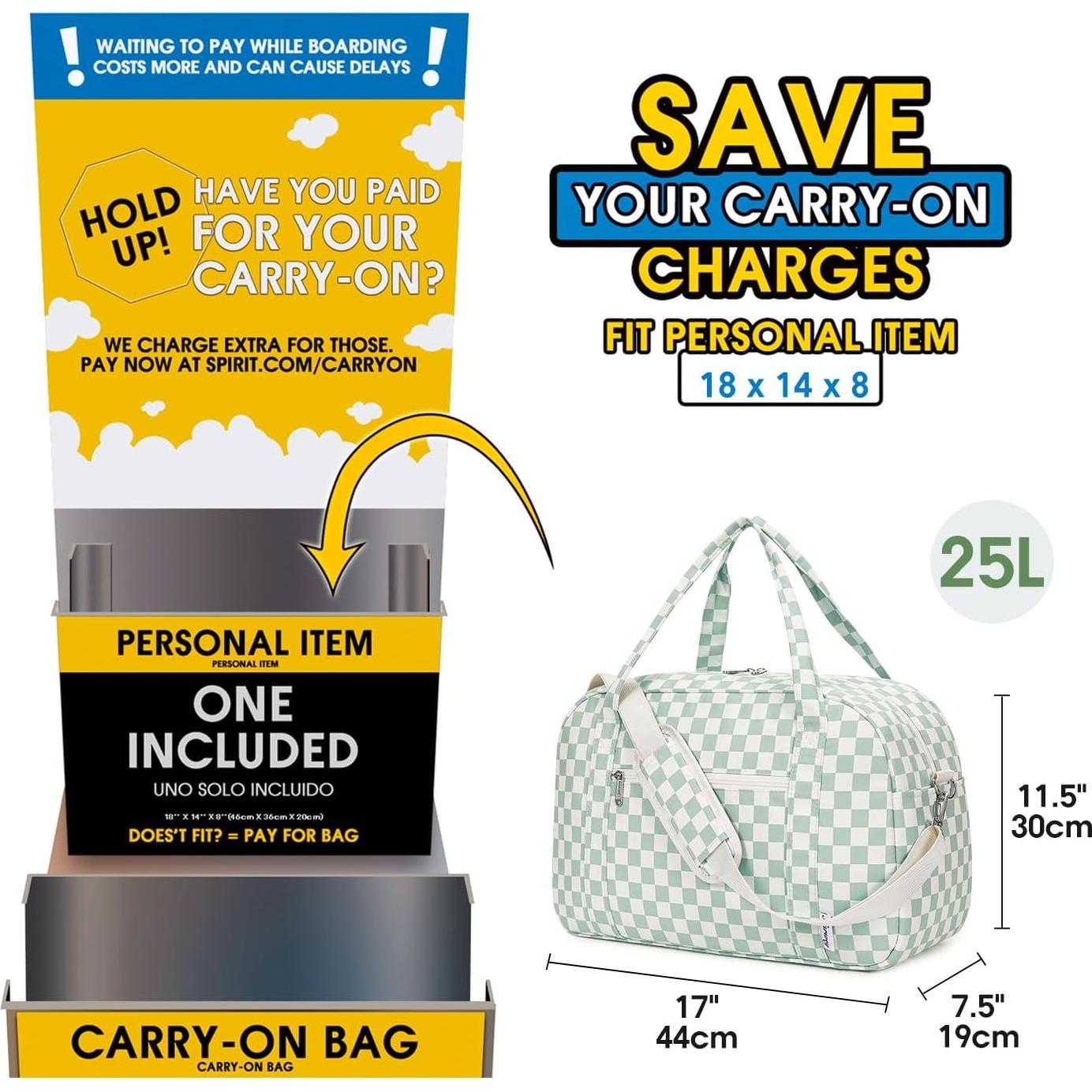 Bolsa de mano Narwey 43x29 cm Cuadrícula verde menta 25L