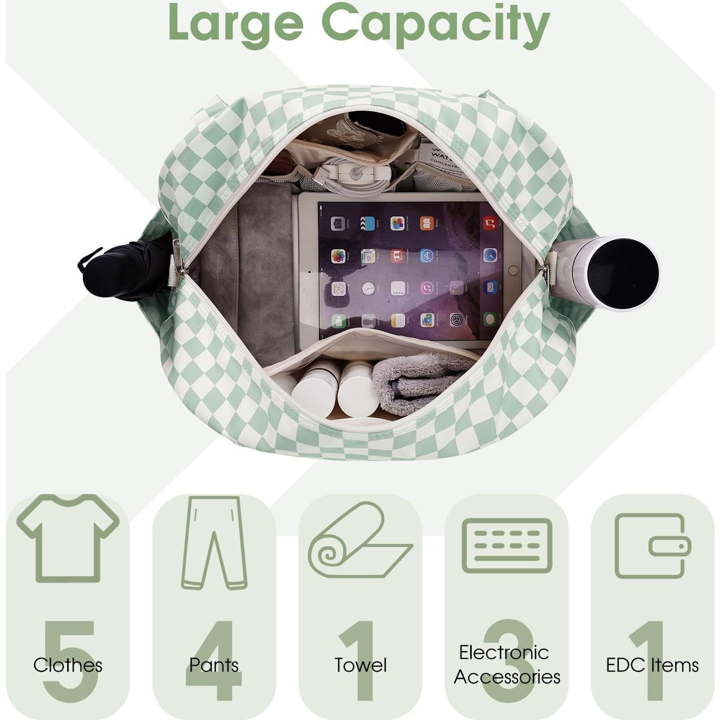 Bolsa de mano Narwey 43x29 cm Cuadrícula verde menta 25L