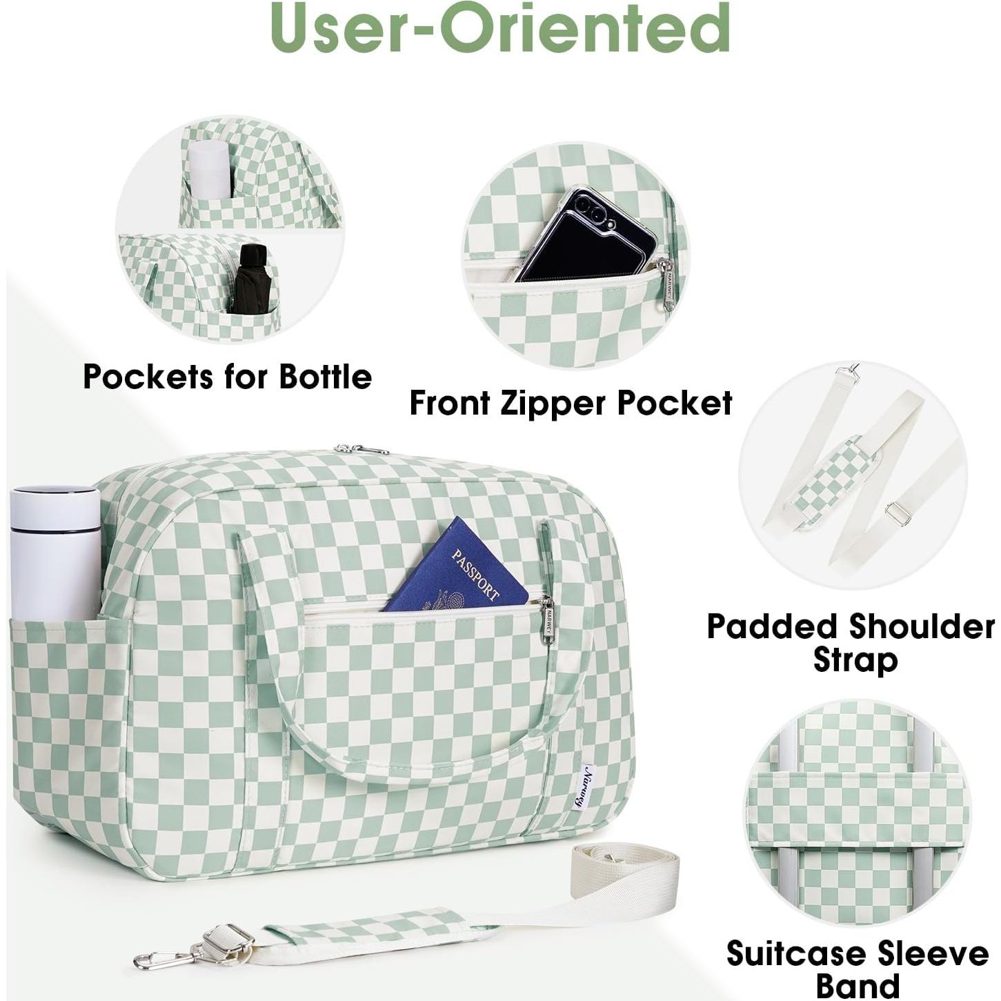 Bolsa de mano Narwey 43x29 cm Cuadrícula verde menta 25L