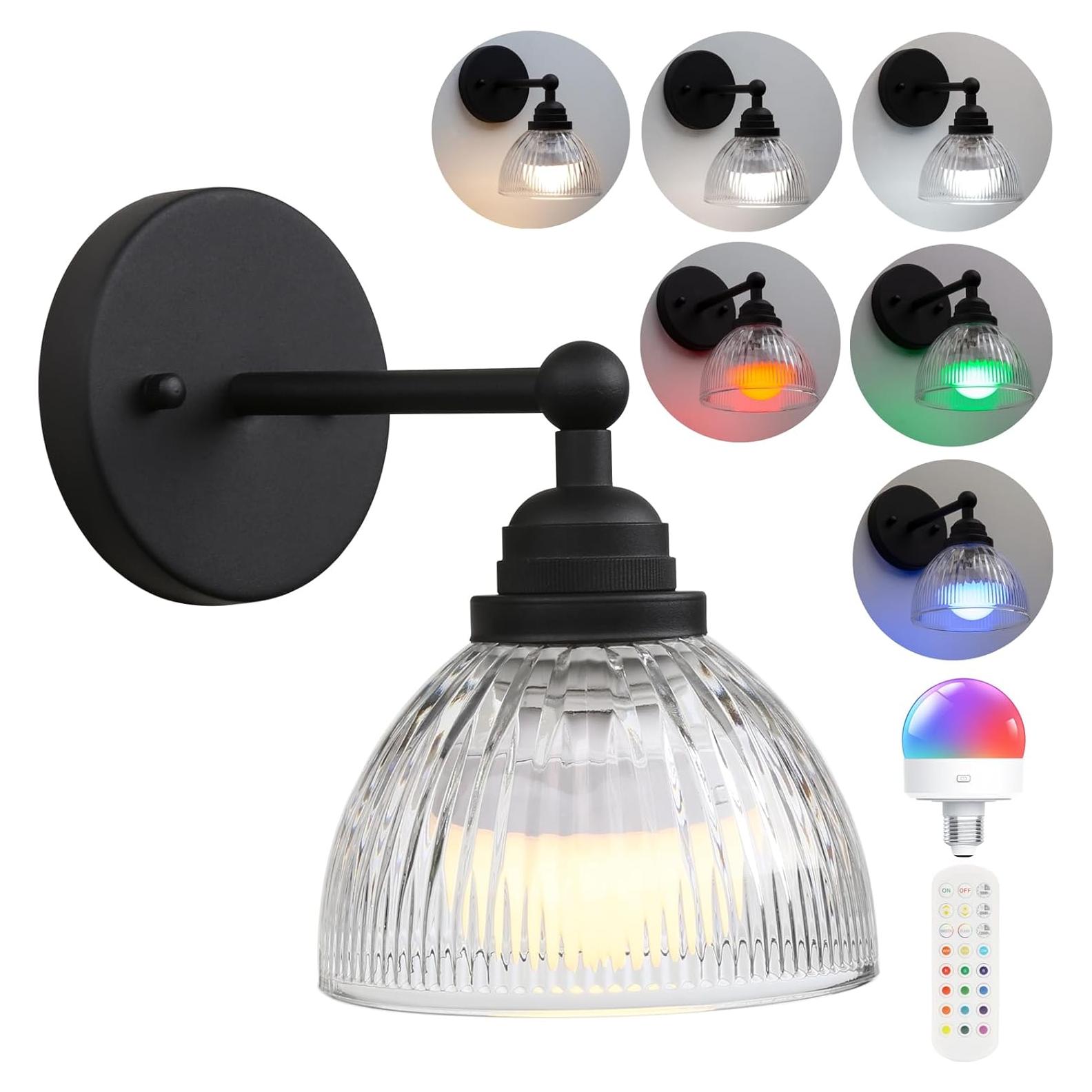 Aplique de pared recargable Phansthy negro con control remoto