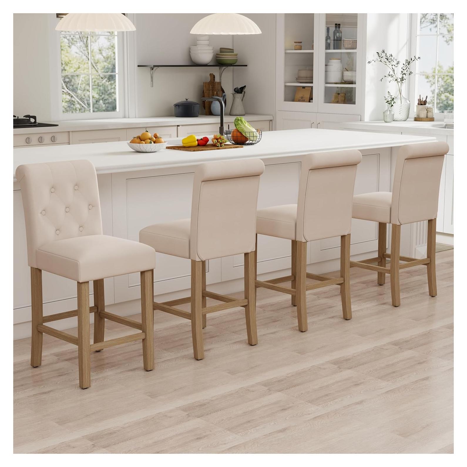Taburetes de Bar GOTMINSI 4PCS Beige 24" (61 cm) Madera