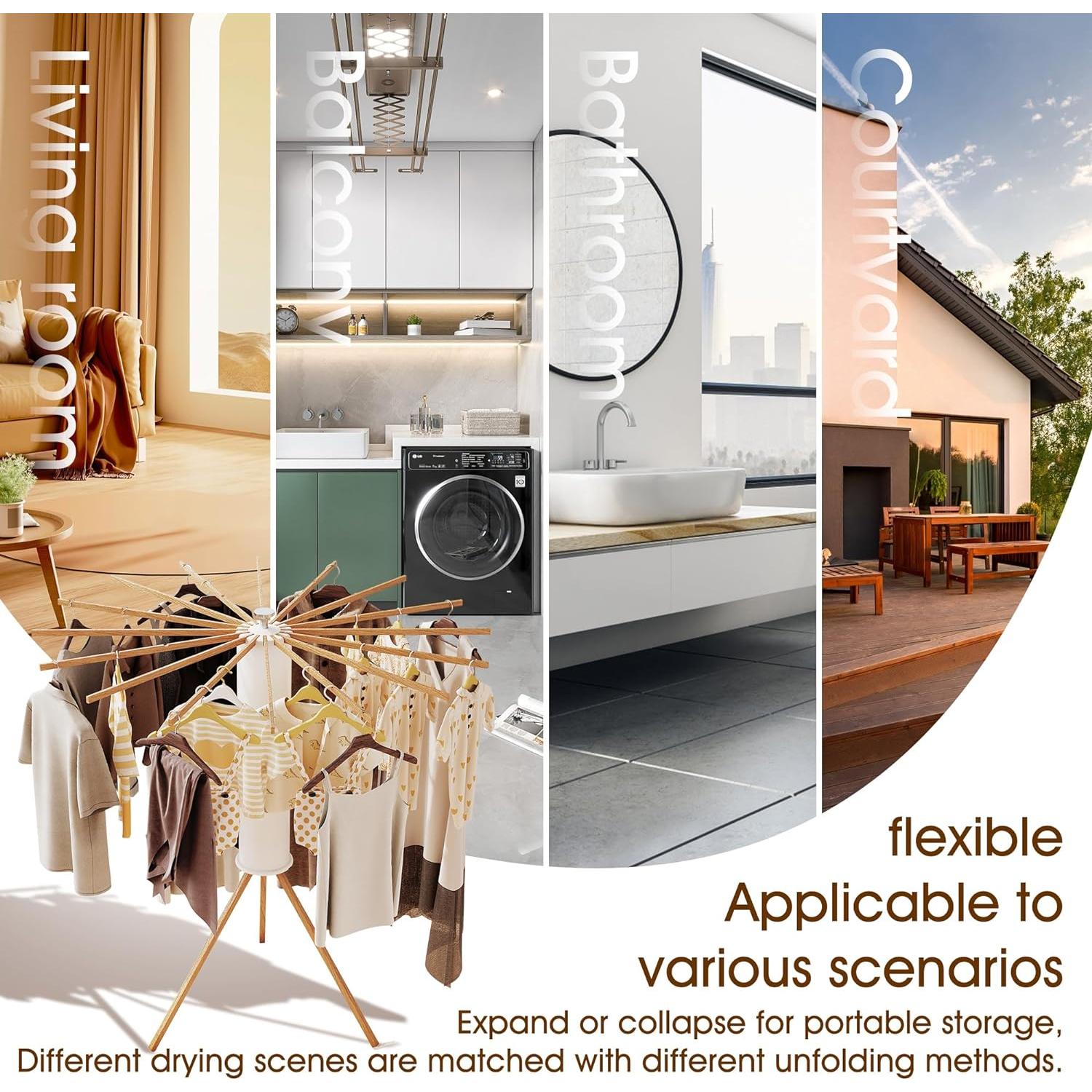 Soporte Plegable para Secar Ropa BOQORAD 16 Postes Madera