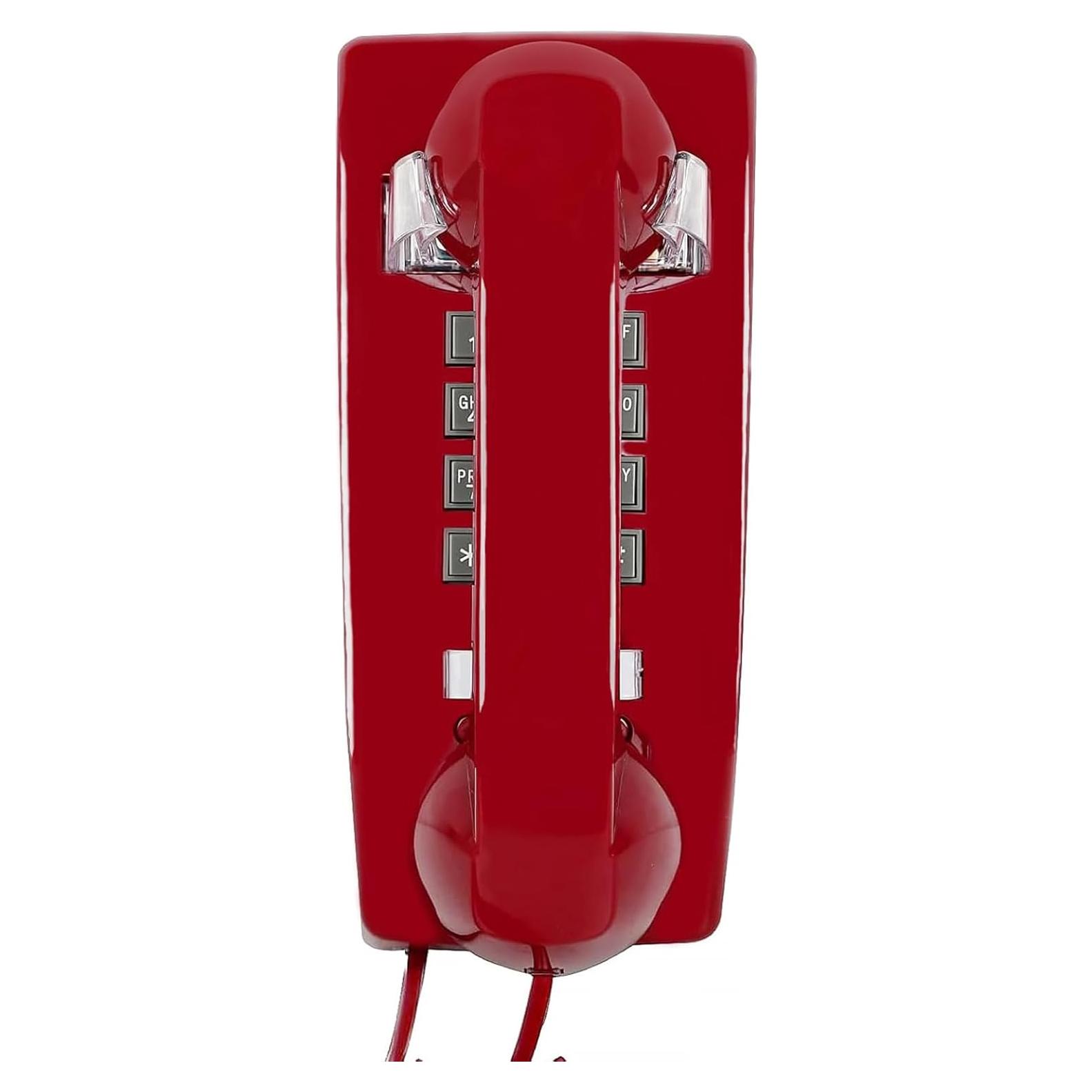 Teléfono de Pared Retro LeHan con Timbre Mecánico Rojo