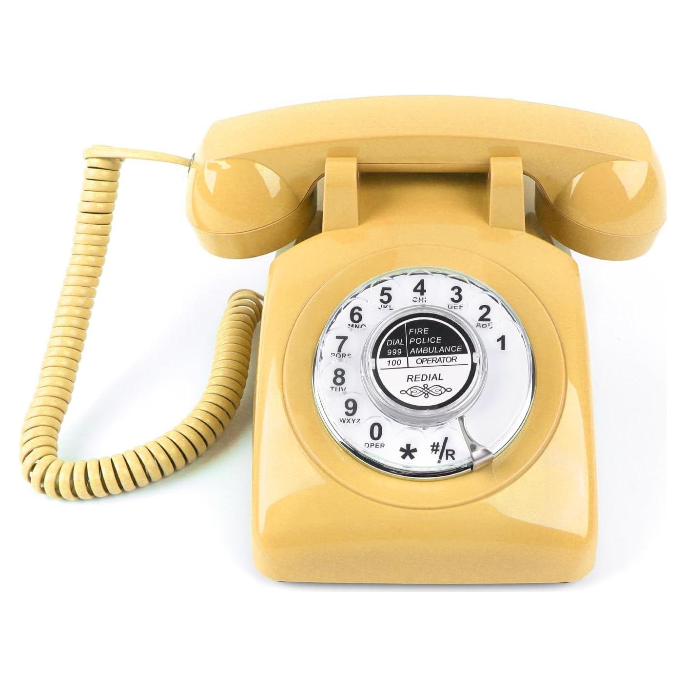 Teléfono Rotatorio Vintage MCHEETA Amarillo con Redial