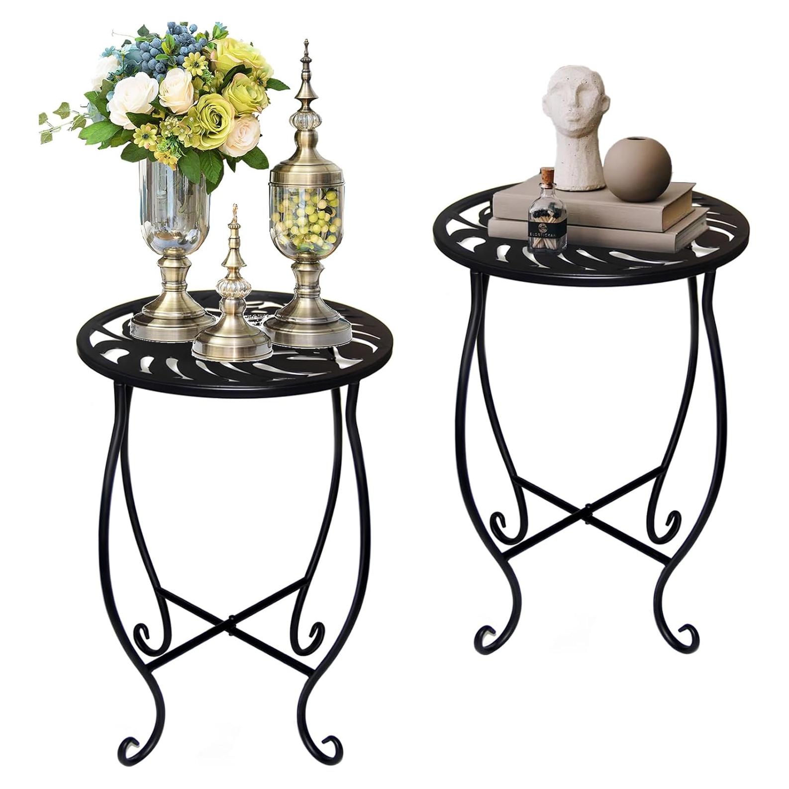 Mesas Laterales Redondas Aonagi, Paquete de 2, Metal Negro